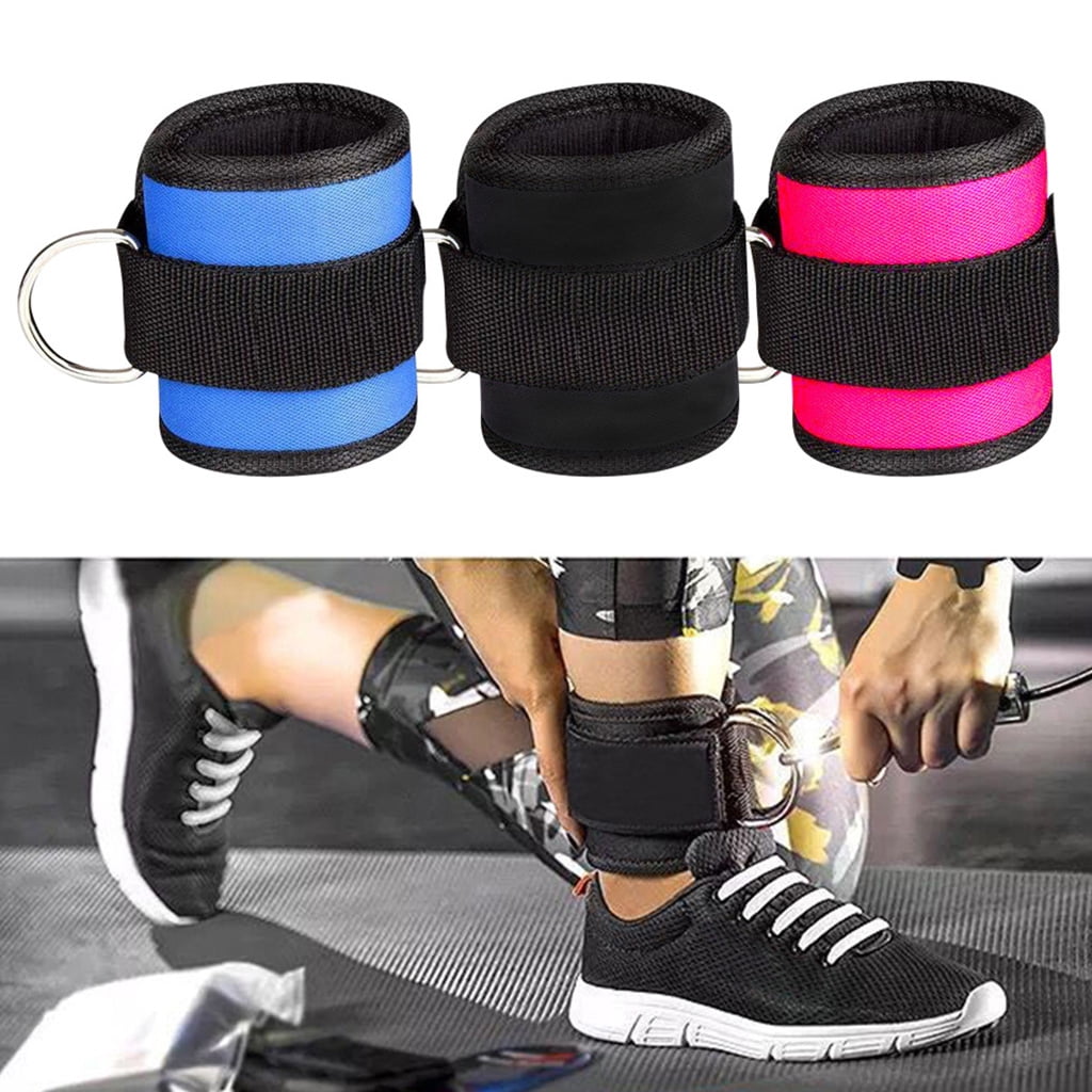 Weight Lifting Ankle D-Ring Strap Pulley Cable Kickbacks Attachment Gym Leg Black/Blue/Rose Red - Image 2