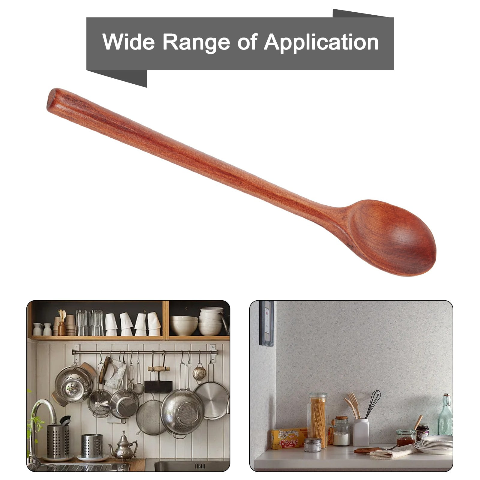 Gerich Long Wooden Spoon,6 Pieces 9 inch Korean Style Spoon,Kitchen Long Handle Mixing Spoon,Natural Wood Soup Spoon for Kids - Image 3