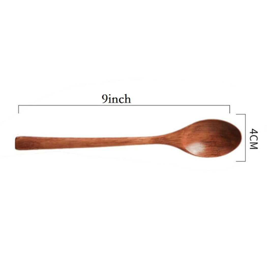 Gerich Long Wooden Spoon,6 Pieces 9 inch Korean Style Spoon,Kitchen Long Handle Mixing Spoon,Natural Wood Soup Spoon for Kids - Image 5