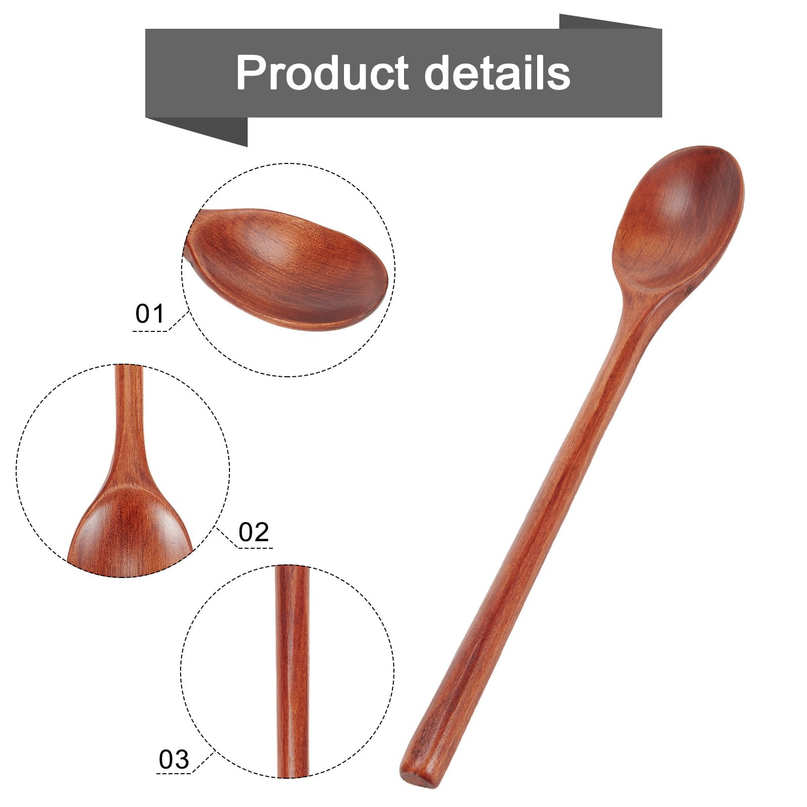 Gerich Long Wooden Spoon,6 Pieces 9 inch Korean Style Spoon,Kitchen Long Handle Mixing Spoon,Natural Wood Soup Spoon for Kids - Image 8
