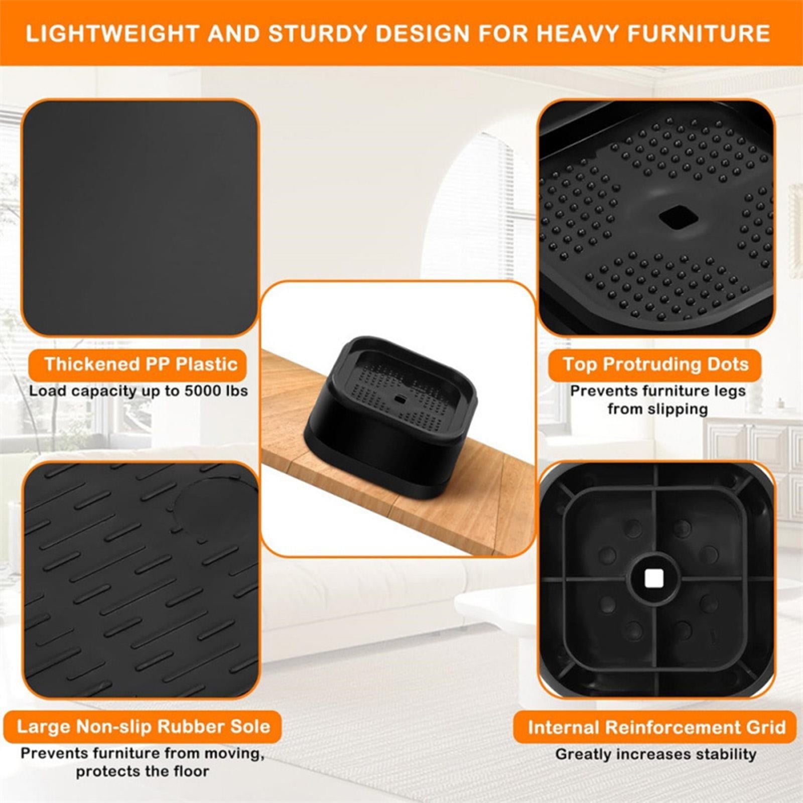 LGCASL Clearance! L: 6 cm,W: 6 cm Furniture Adjustable Adjustable Bed for Table Desk Couch Chair Sofa Cabinet Bed Legs Dorm Anti Rubber- W: 6 cm,L: 8 cm Black - Image 6