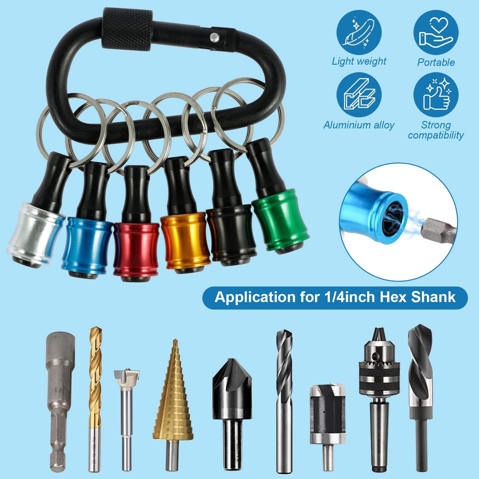 LGCASL Clearance! 12Pc Portable Bit Holder Key Chain Hex Shank Screwdriver Bit Clip for Impact Driver Drill Bit Keychain Extension Bar Quick Release Easy Change Screwdriver Bit Holders- 15*10*2cm Black - Image 7