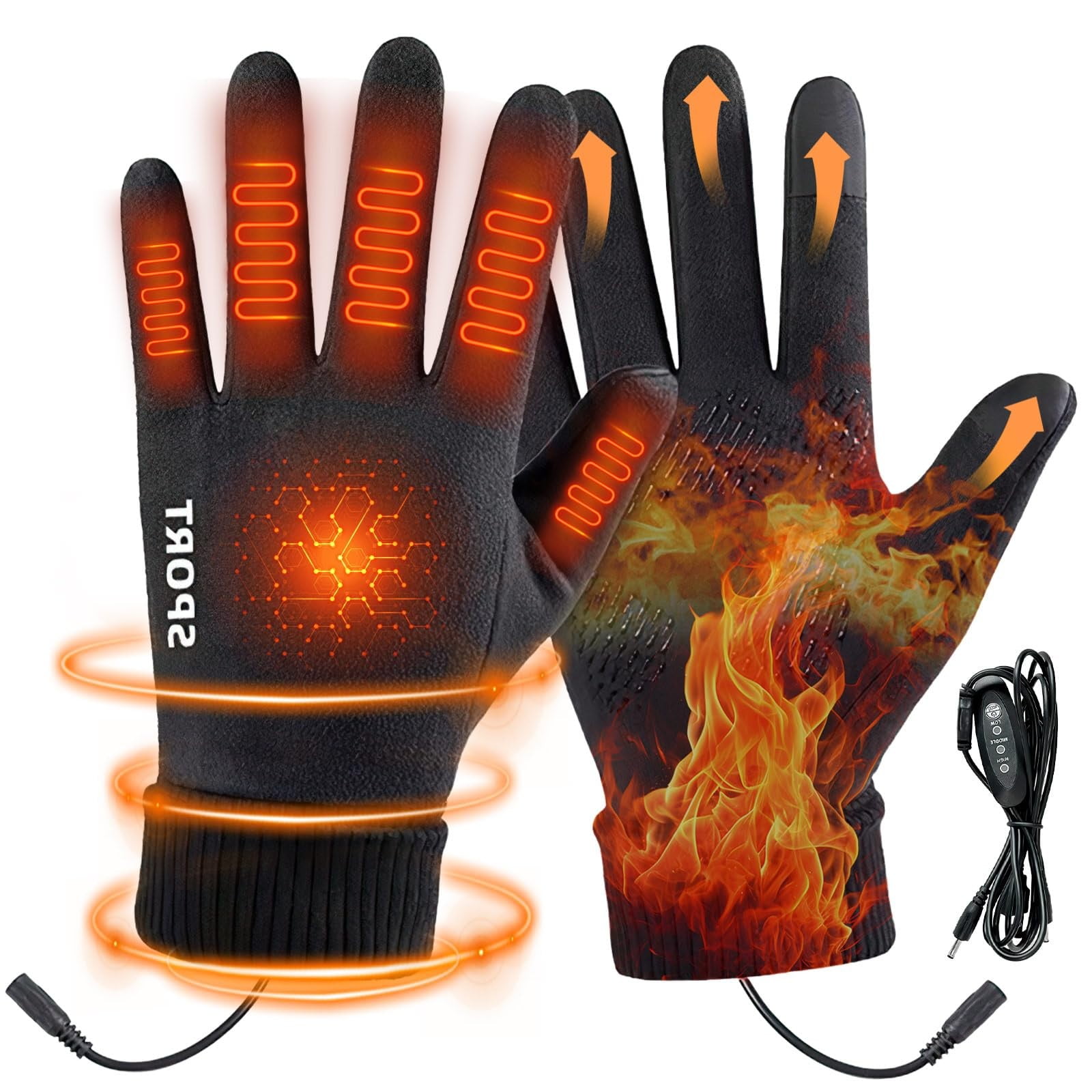 LGCASL Clearance! Heated Gloves Heated Gloves for Men Women with 3 Heat Settings Touchscreen Warming Gloves for Climbing Hiking Cycling Camping- Grey 26 Black - Image 2