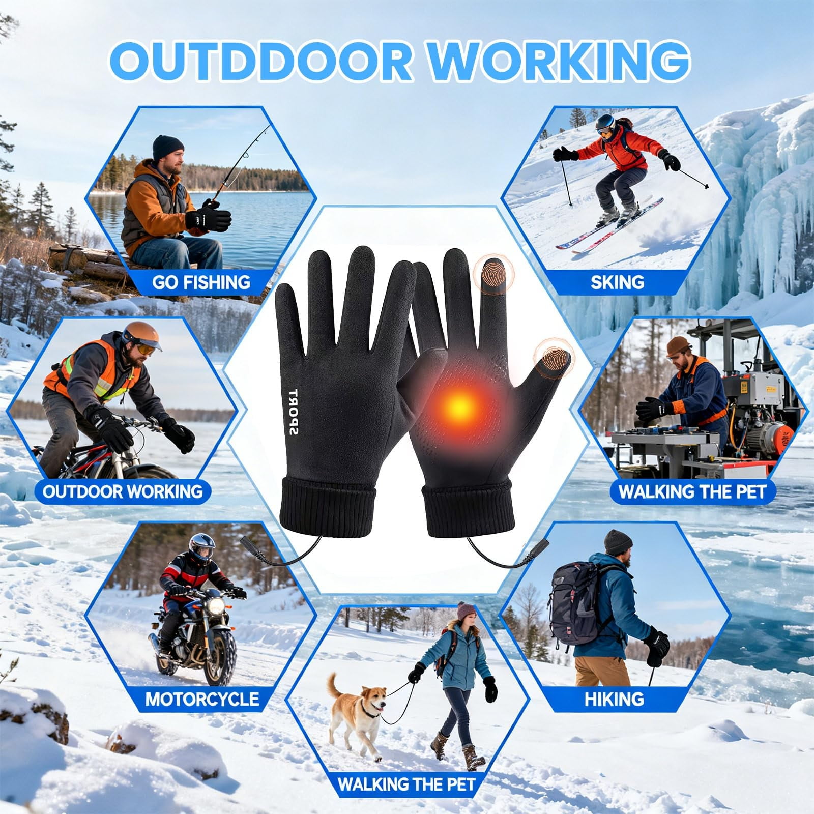 LGCASL Clearance! Heated Gloves Heated Gloves for Men Women with 3 Heat Settings Touchscreen Warming Gloves for Climbing Hiking Cycling Camping- Grey 26 Black - Image 8