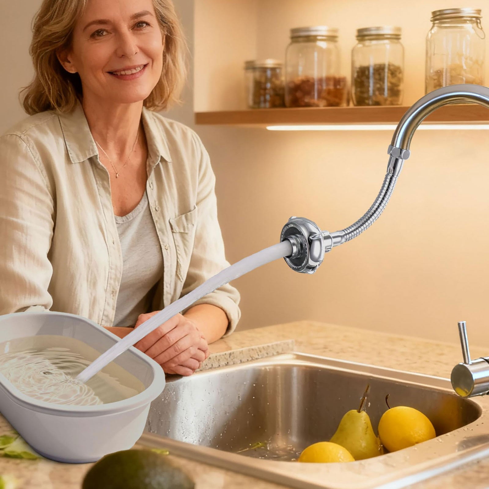 LGCASL Shaped 360° Swivel Kitchen Faucet Extender Anti Function Kitchen Faucet Sprayer Attachment Large Diameter Shower Head Water Saving 8 Inch 20 6 6cm Silver - Image 2