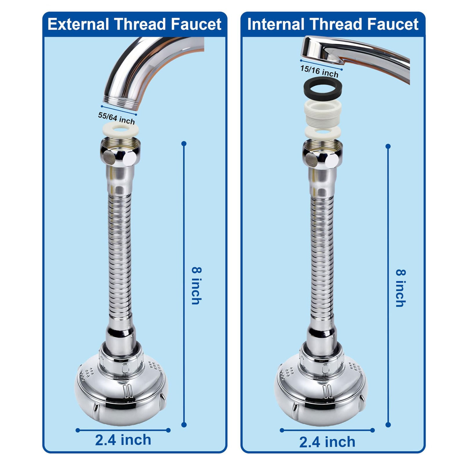 LGCASL Shaped 360° Swivel Kitchen Faucet Extender Anti Function Kitchen Faucet Sprayer Attachment Large Diameter Shower Head Water Saving 8 Inch 20 6 6cm Silver - Image 3