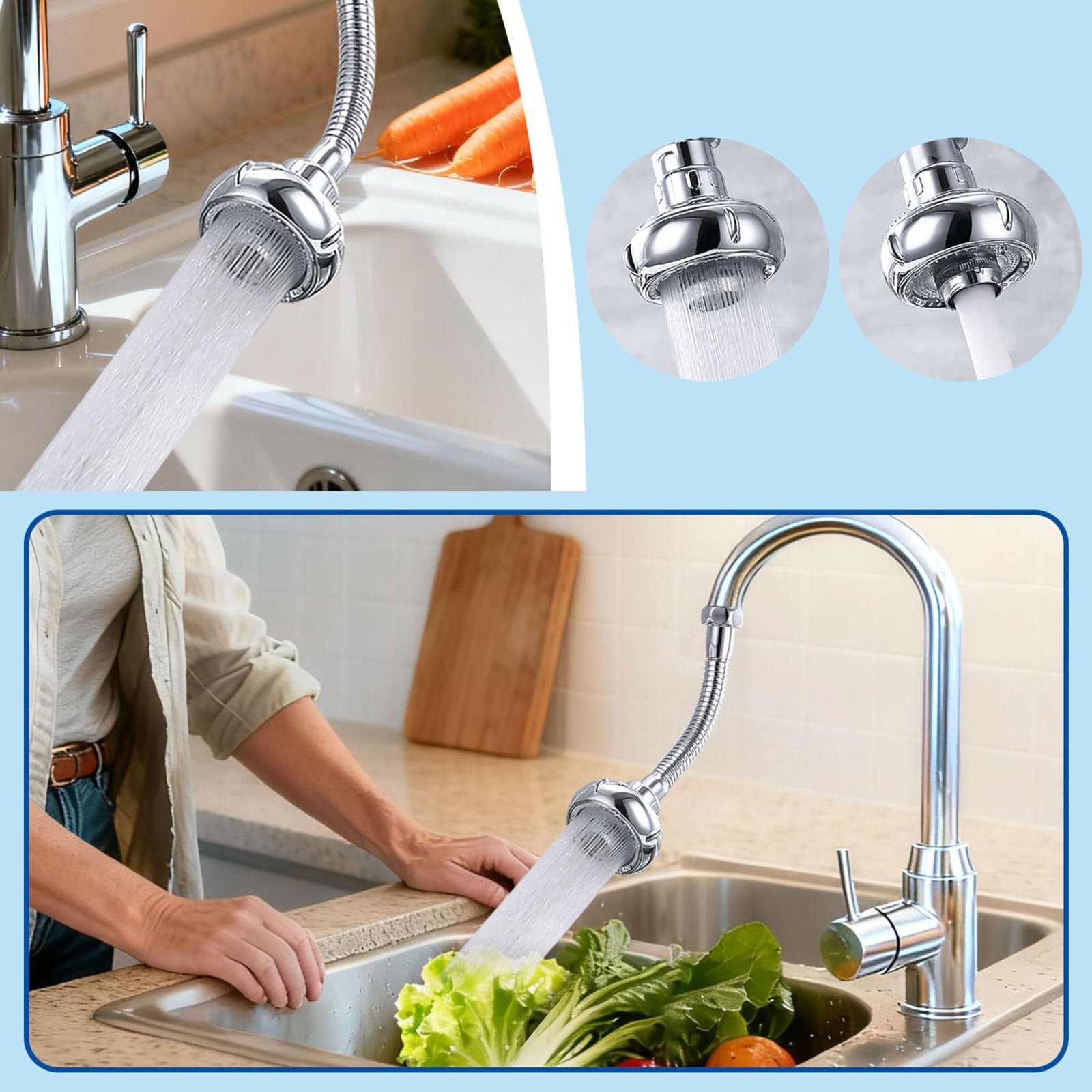 LGCASL Shaped 360° Swivel Kitchen Faucet Extender Anti Function Kitchen Faucet Sprayer Attachment Large Diameter Shower Head Water Saving 8 Inch 20 6 6cm Silver - Image 5
