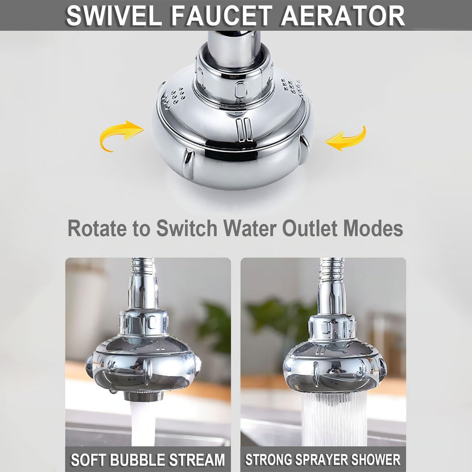 LGCASL Shaped 360° Swivel Kitchen Faucet Extender Anti Function Kitchen Faucet Sprayer Attachment Large Diameter Shower Head Water Saving 8 Inch 20 6 6cm Silver - Image 7