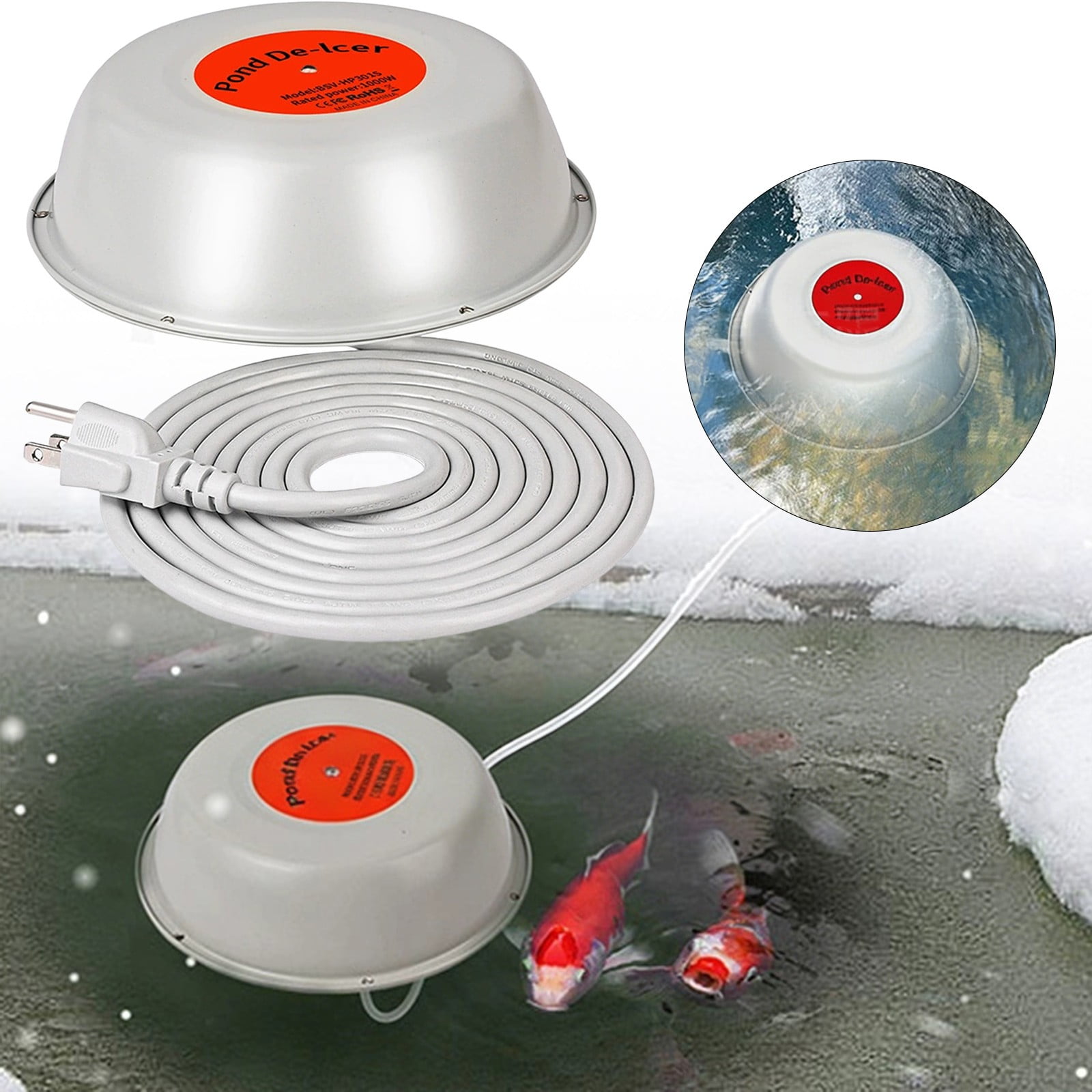 LGCASL Clearance! 1000W Floating Pond Heater Thermostatic Outdoor Fish Pond De Icer with Auto Heating & Shut Off Function Aluminum Tank Water Heater Deicer with 10Ft Power Cor- A One Size B - Image 2