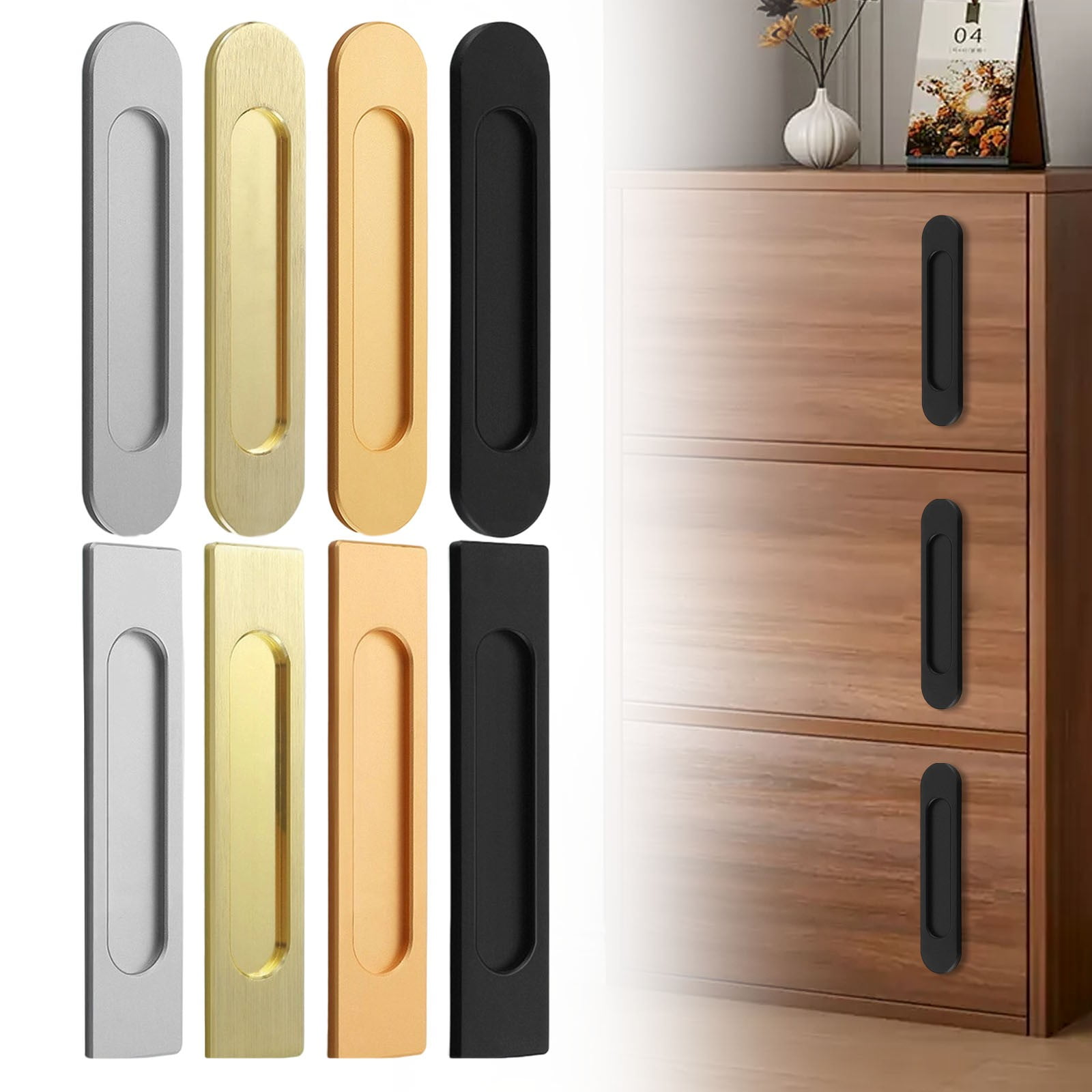 LGCASL No-Drill Sliding Door Handle, Square Matte Black Stick Sliding Door Pulls Aluminum Alloy Flush Pull Punch Free Handle for Sliding Door Cabinets Barn Doors M - Image 1