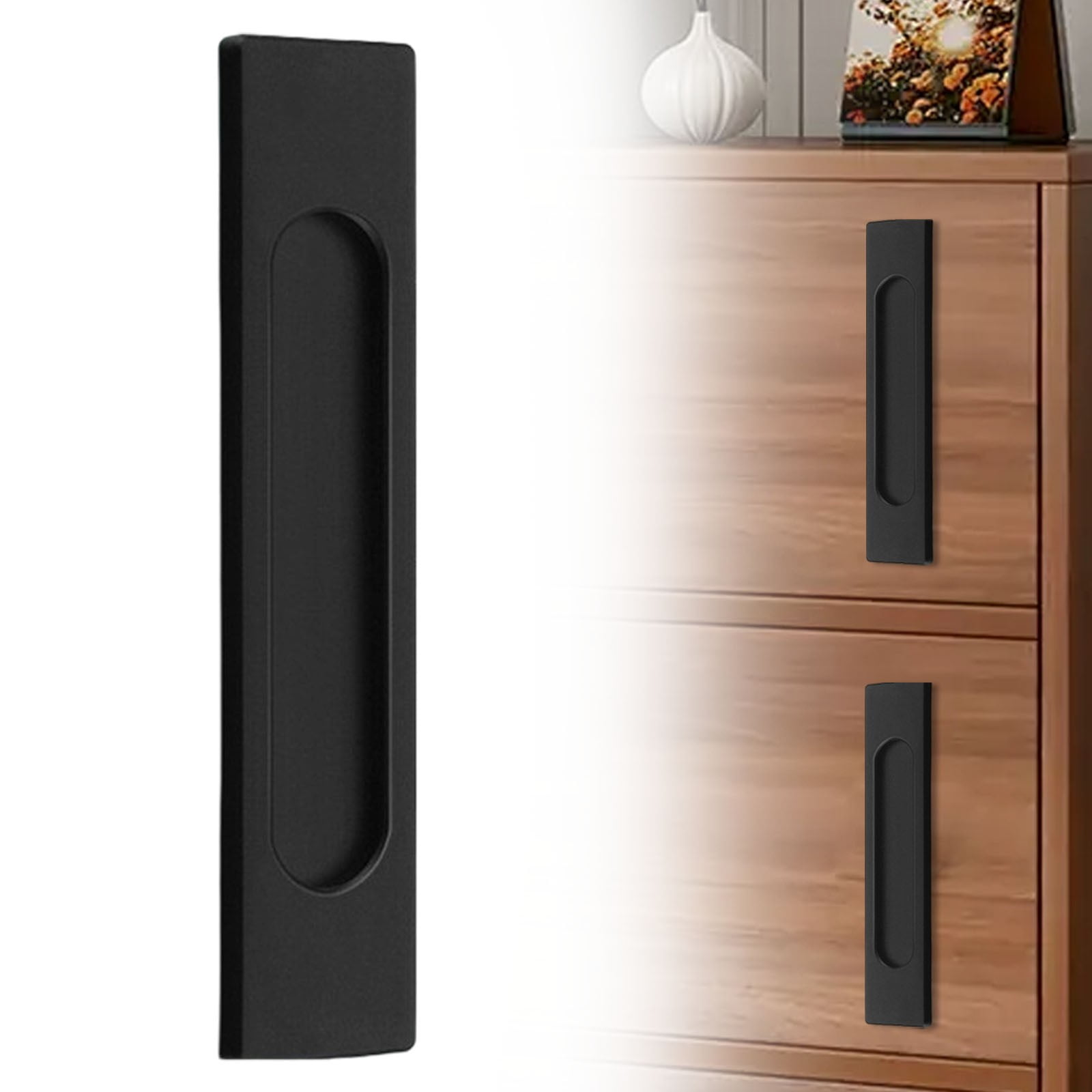 LGCASL No-Drill Sliding Door Handle, Square Matte Black Stick Sliding Door Pulls Aluminum Alloy Flush Pull Punch Free Handle for Sliding Door Cabinets Barn Doors M - Image 2