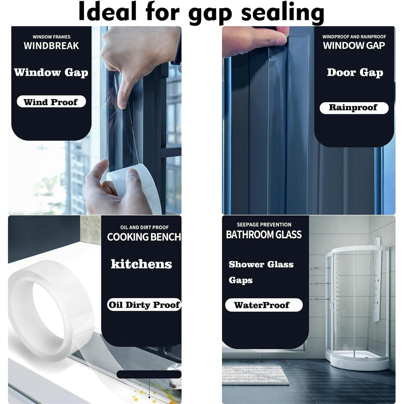 LGCASL Transparent Window Weather Sealing Tape Weather Stripping Free Window Insulation Caulk Tape for Doors Shower Glass Bathroom 0.5mm*5cm*10m Clear - Image 4