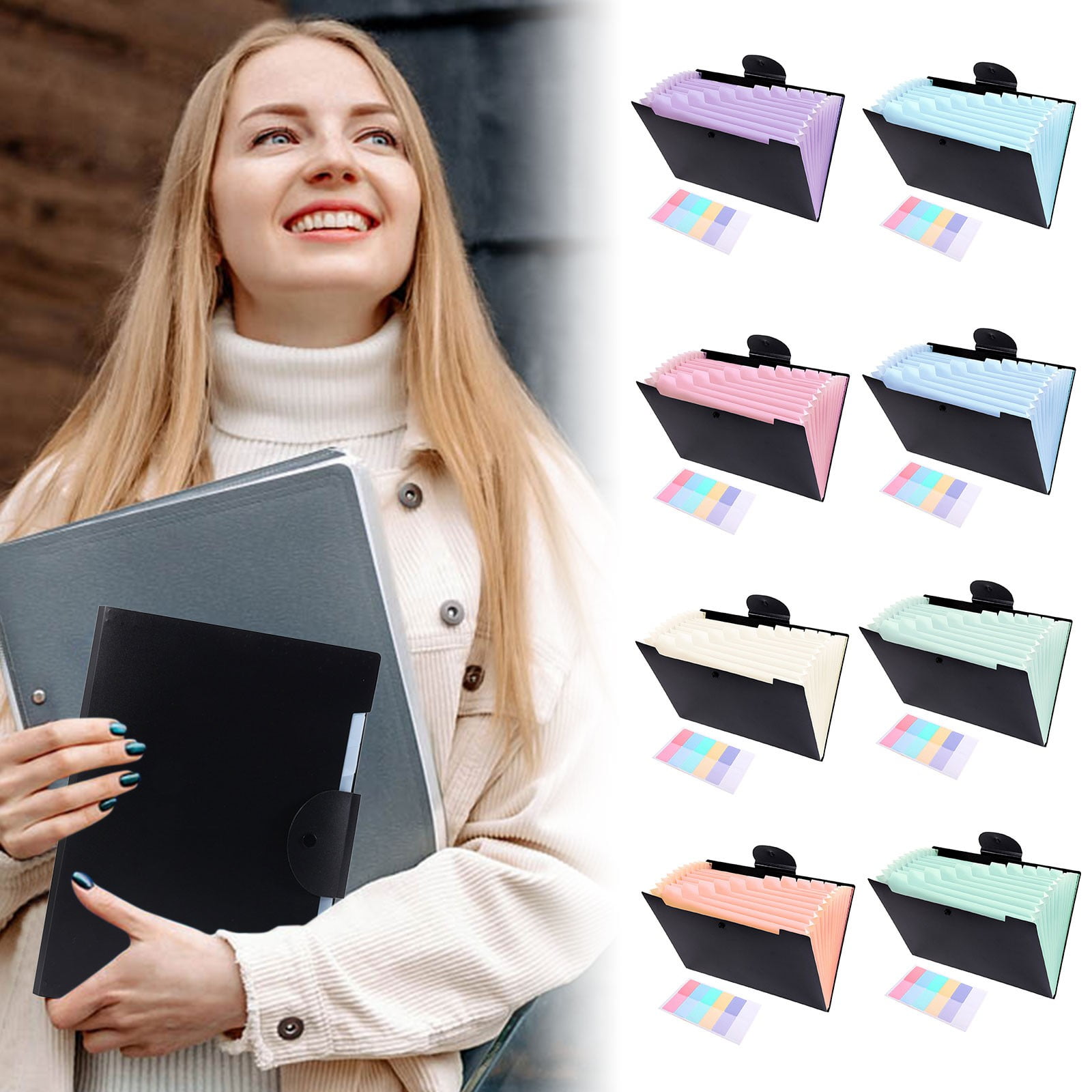 LGCASL Accordion File Organizer Expanding File Folder with 12 Pockets Portable Receipt Paper Bill Document Organizer Letter/ Size Filing Folder Schǒ-ǒl Black F - Image 1
