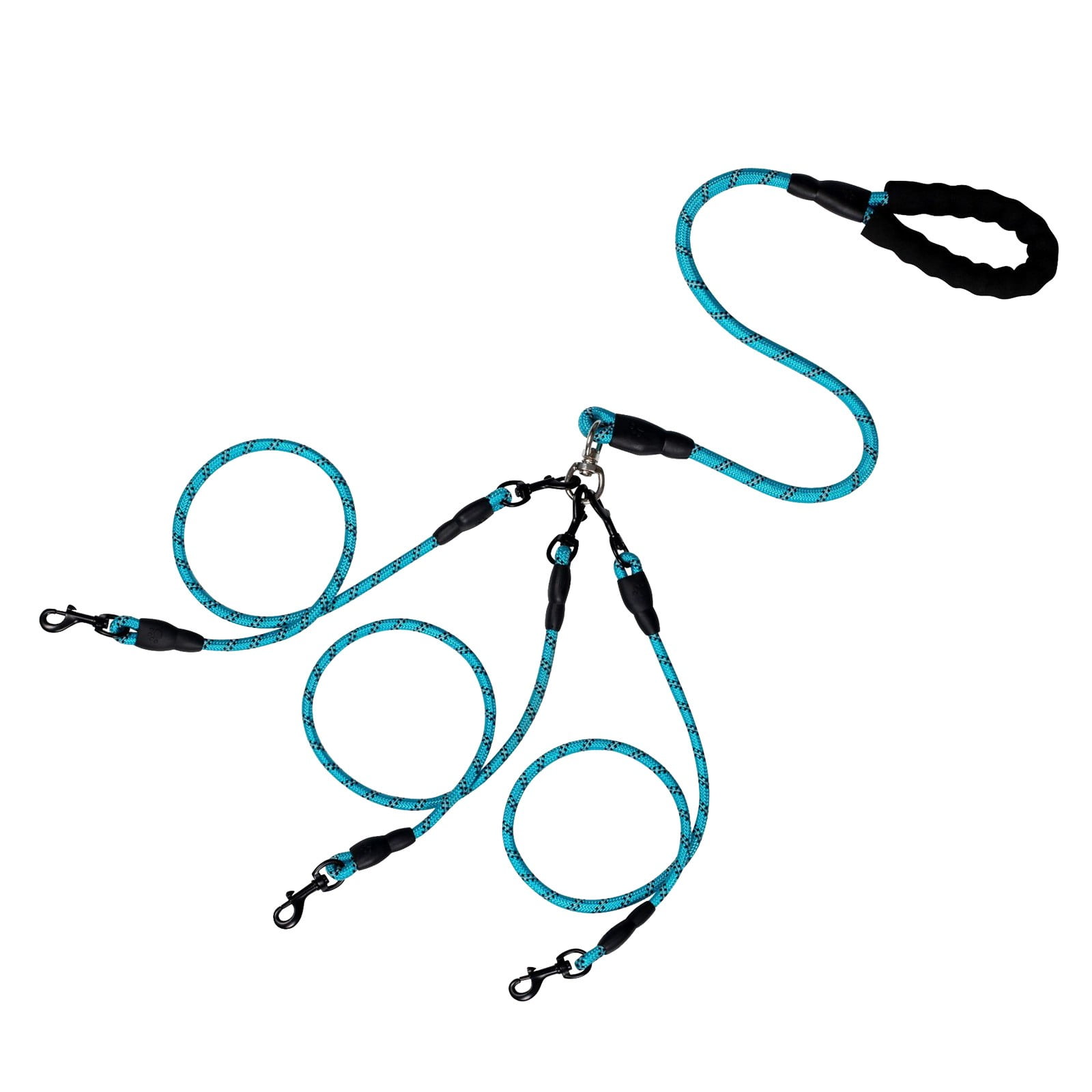LGCASL 3 Dog Leash No Tangle, Heavy Duty Multiple Dog Lead Shock Absorbing Bungee, Triple Bungee Leash, Reflective Dog Leash Free Multi Pet Walking Rope with Detachable, Black Blue - Image 1