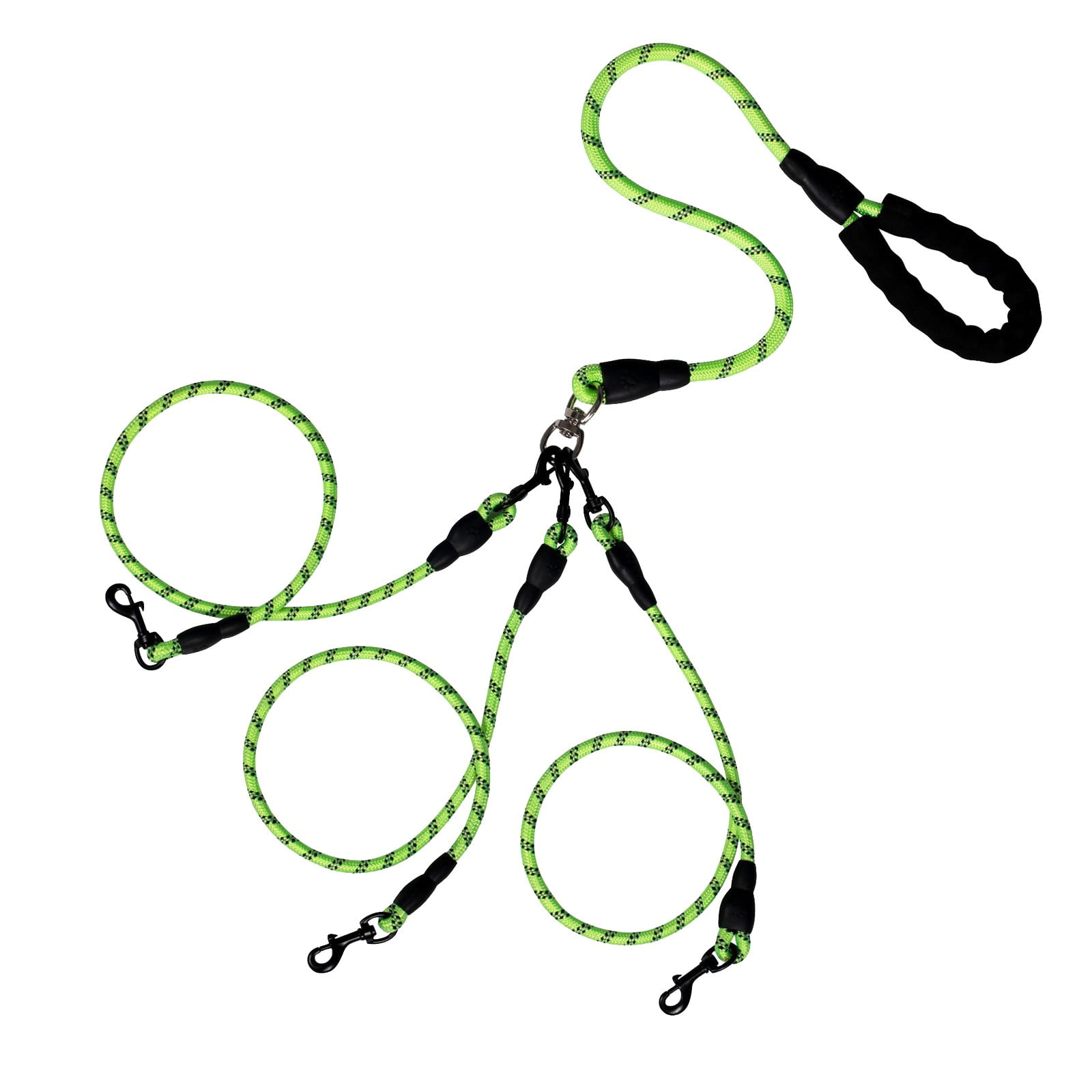 LGCASL 3 Dog Leash No Tangle, Heavy Duty Multiple Dog Lead Shock Absorbing Bungee, Triple Bungee Leash, Reflective Dog Leash Free Multi Pet Walking Rope with Detachable, Black Green - Image 1