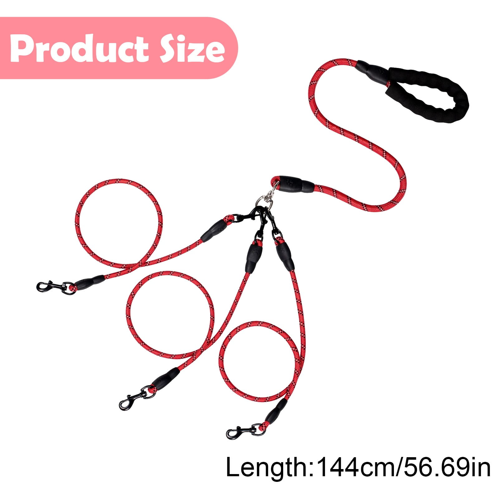 LGCASL 3 Dog Leash No Tangle, Heavy Duty Multiple Dog Lead Shock Absorbing Bungee, Triple Bungee Leash, Reflective Dog Leash Free Multi Pet Walking Rope with Detachable, Black Green - Image 3