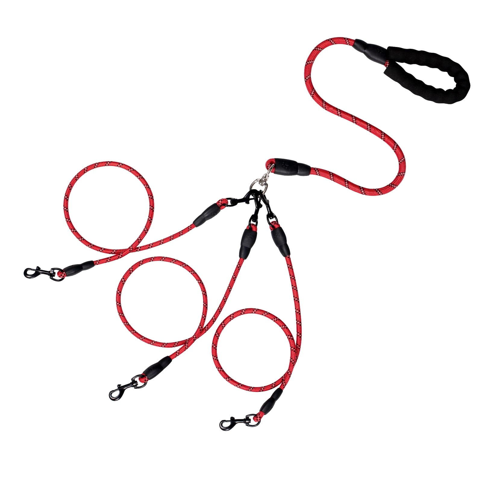LGCASL 3 Dog Leash No Tangle, Heavy Duty Multiple Dog Lead Shock Absorbing Bungee, Triple Bungee Leash, Reflective Dog Leash Free Multi Pet Walking Rope with Detachable, Black Red - Image 1