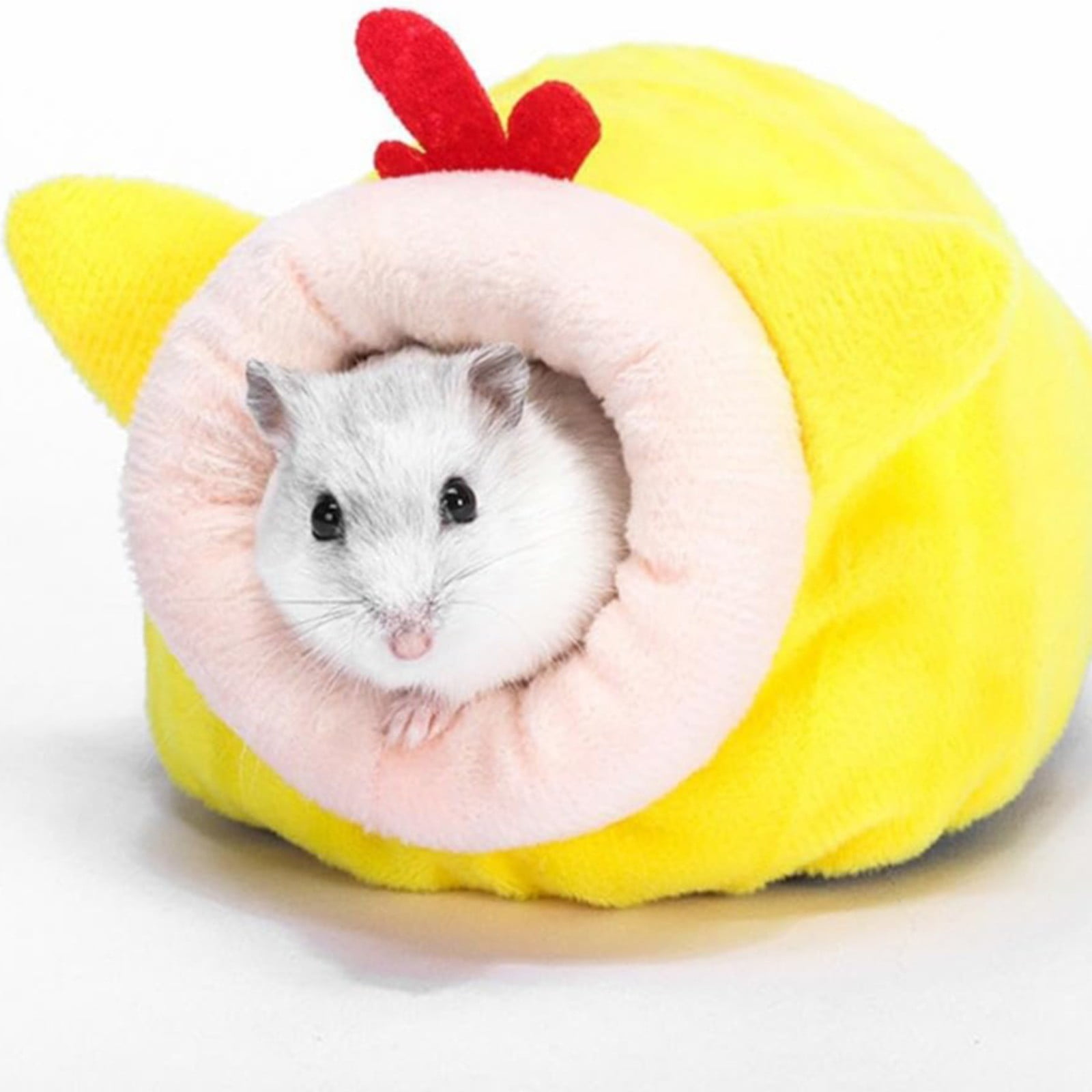 LGCASL Small Pet Bed, Pig Christmas Bed Warm Hedgehog Hideout Cotton House Sleeping Nest Cage Accessories for Small Animal Habitat Supplies for Hamster Sugar Glider Squirrel Bearded Dragon, Pink Yellow - Image 2