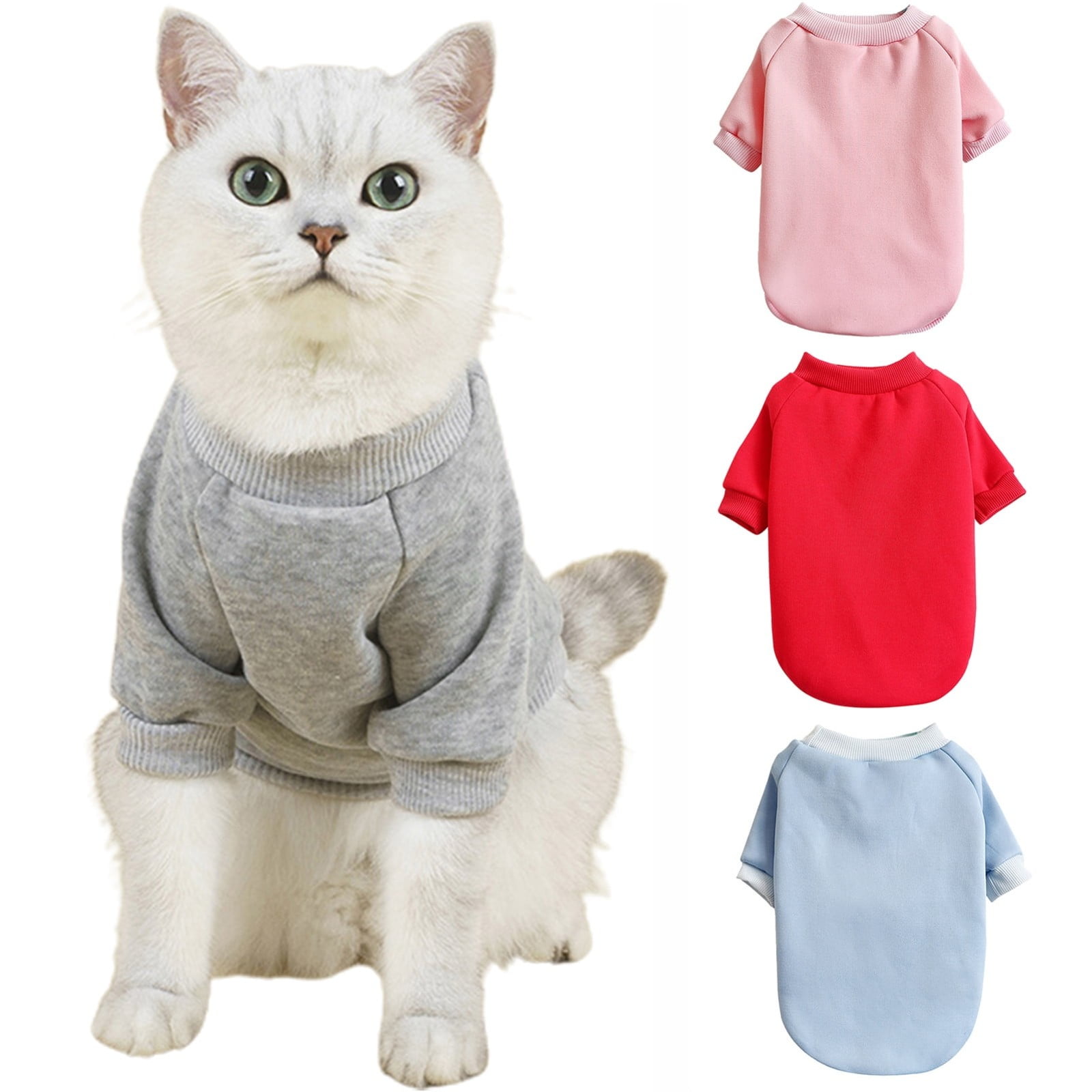 LGCASL Pet Hoodie, Dog Winter Sweater Cat Warm Clothes Pet Sweater Round Neck Solid Color Thickening Cat Dog Knitwear Sweater for Cats Or Dogs in Cold Season (Light Blue, S) S Grey - Image 4