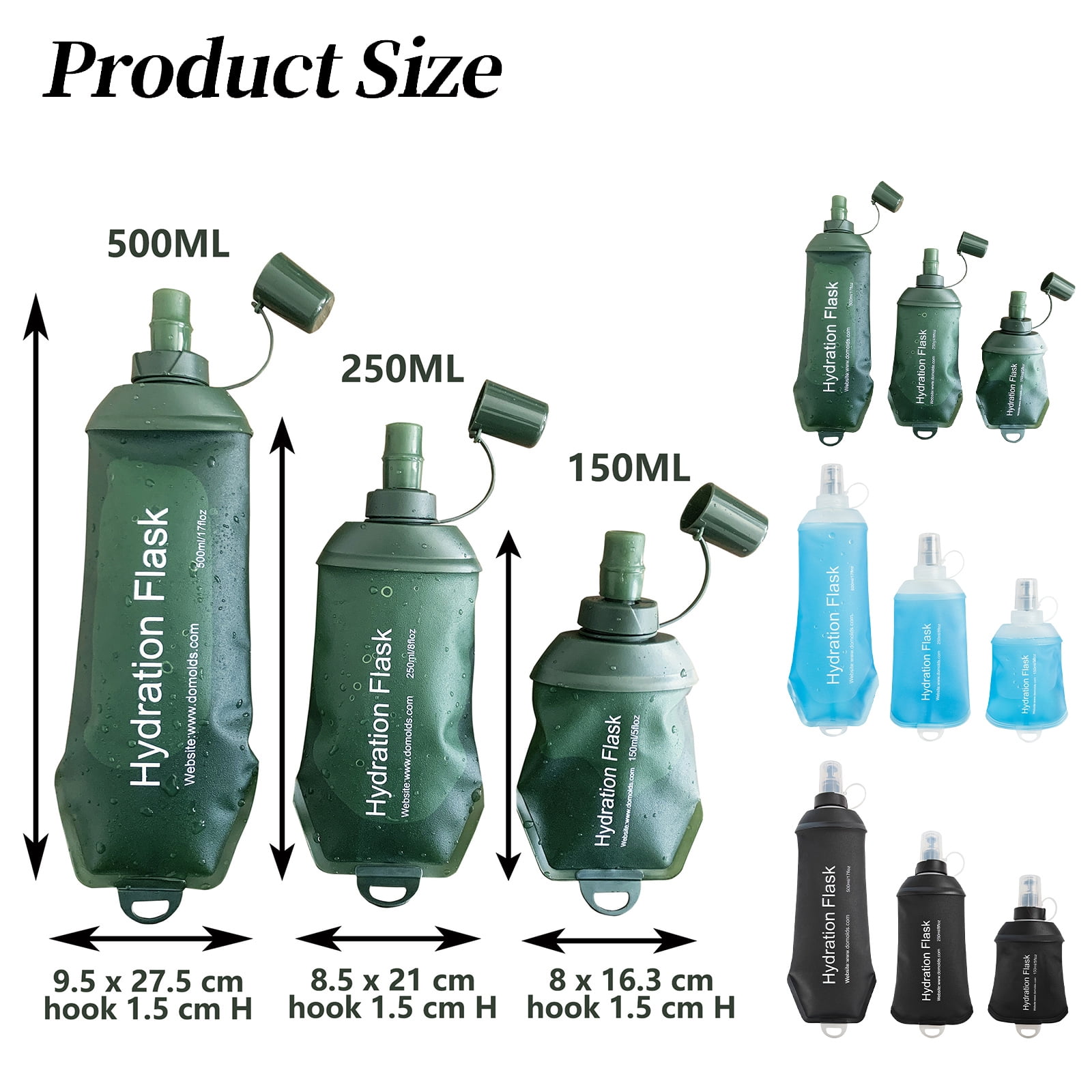 150ml Soft Flask,Light Tpu Foldable Soft Water Bottle Leak Proof Hydration Flask,Soft Water Bottle Running for Running Hiking Cycling Camping Portable Travel Sports Water Bag Easy to Carry L(500ml) Black - Image 3