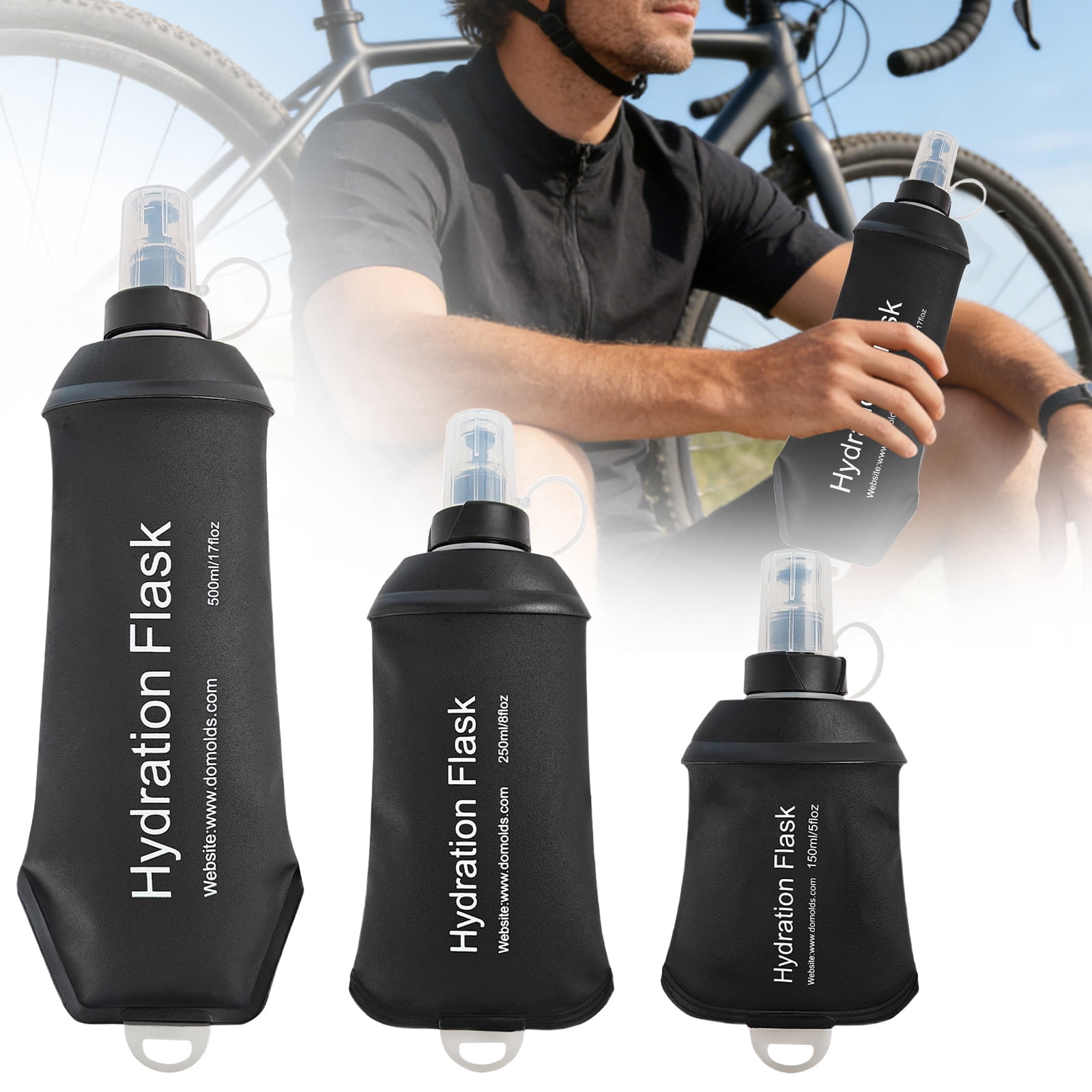 150ml Soft Flask,Light Tpu Foldable Soft Water Bottle Leak Proof Hydration Flask,Soft Water Bottle Running for Running Hiking Cycling Camping Portable Travel Sports Water Bag Easy to Carry L(500ml) Black - Image 4
