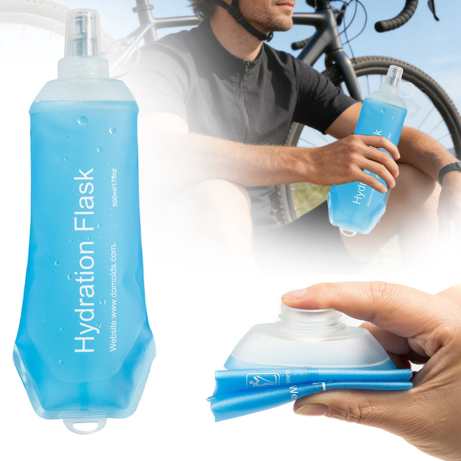 150ml Soft Flask,Light Tpu Foldable Soft Water Bottle Leak Proof Hydration Flask,Soft Water Bottle Running for Running Hiking Cycling Camping Portable Travel Sports Water Bag Easy to Carry L(500ml) Light Blue - Image 2