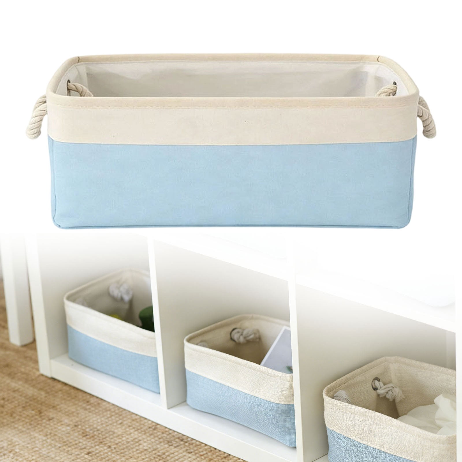 LGCASL Fabric Storage Box, Fabric Storage Box, Storage Basket with Handles and for Clothes Shelves Closet Wardrobe Home Wear and Reinforced, Light Gray S(12.2×5.1×8.2Inch) S(12.2×5.1×8.2inch) Light Blue - Image 2