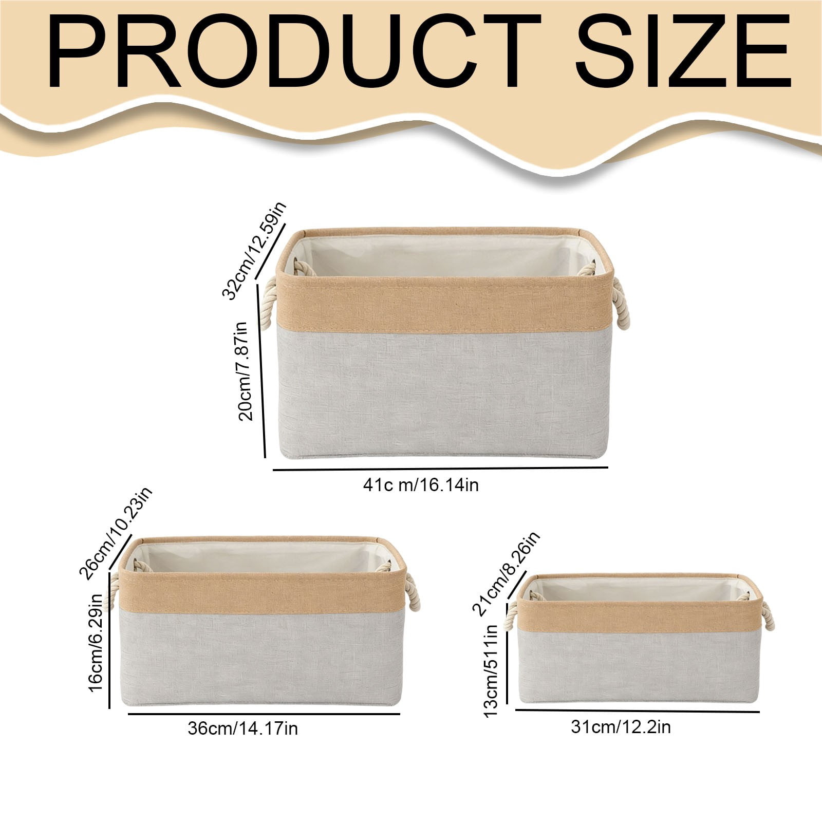 LGCASL Fabric Storage Box, Fabric Storage Box, Storage Basket with Handles and for Clothes Shelves Closet Wardrobe Home Wear and Reinforced, Light Gray S(12.2×5.1×8.2Inch) M(14.1×6.2×10.2inch) Light Blue - Image 3