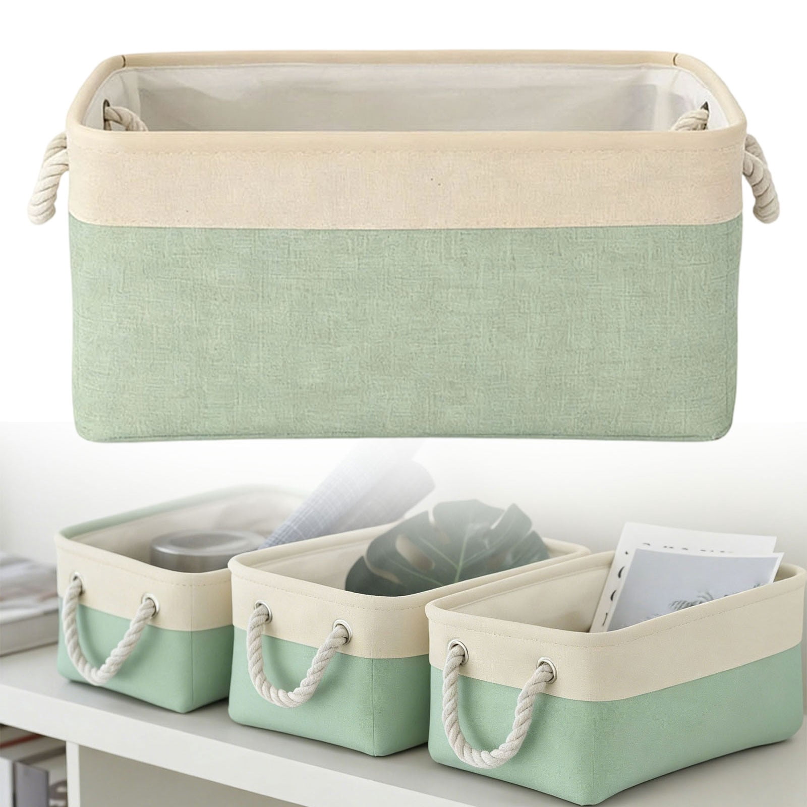 LGCASL Fabric Storage Box, Fabric Storage Box, Storage Basket with Handles and for Clothes Shelves Closet Wardrobe Home Wear and Reinforced, Light Gray S(12.2×5.1×8.2Inch) L16.4×7.8×12.5inch) Light Green - Image 2