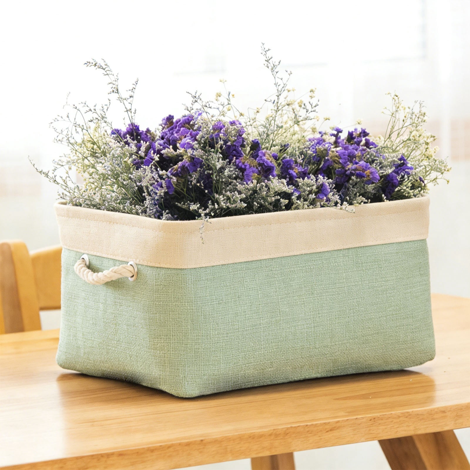 LGCASL Fabric Storage Box, Fabric Storage Box, Storage Basket with Handles and for Clothes Shelves Closet Wardrobe Home Wear and Reinforced, Light Gray S(12.2×5.1×8.2Inch) L16.4×7.8×12.5inch) Light Green - Image 7