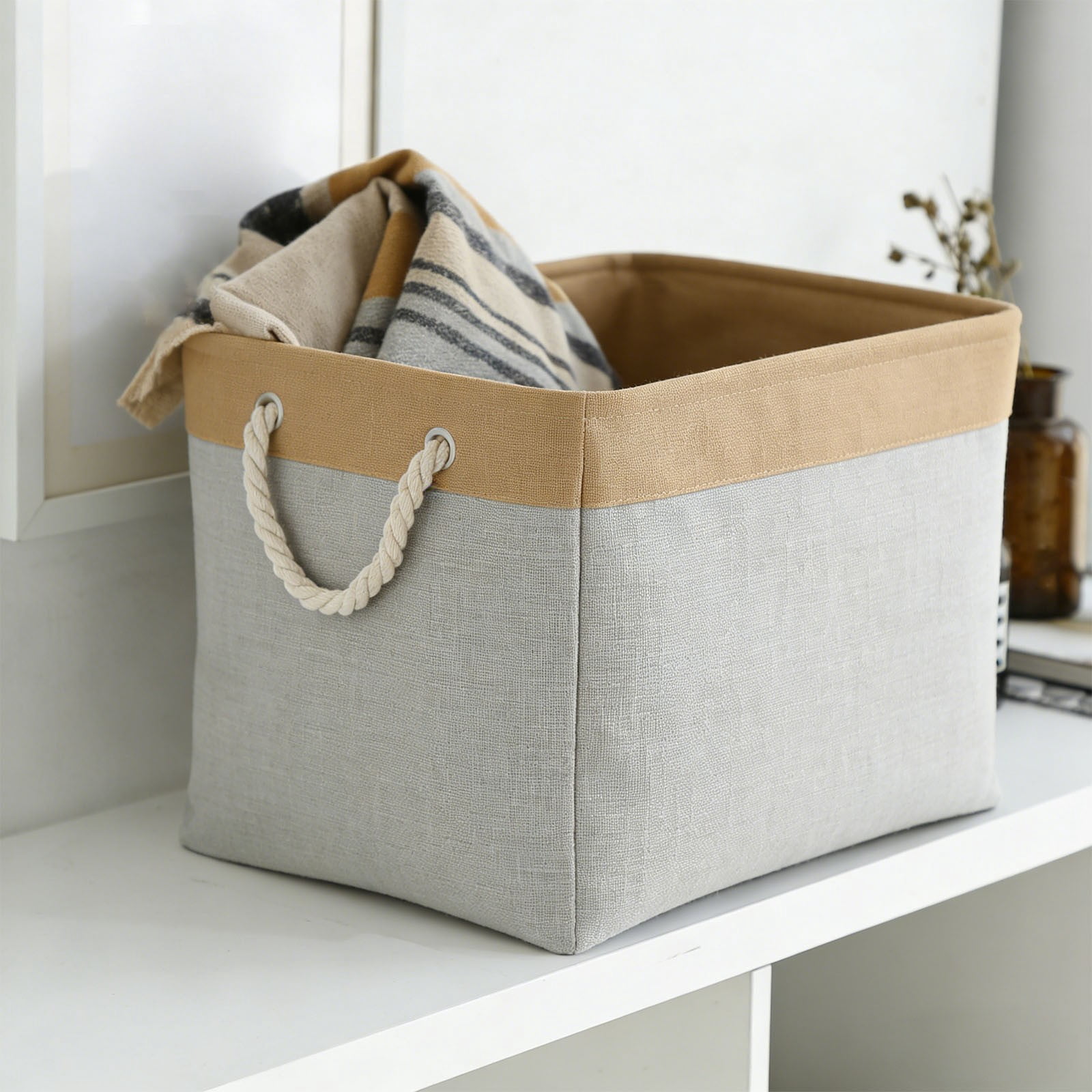 LGCASL Fabric Storage Box, Fabric Storage Box, Storage Basket with Handles and for Clothes Shelves Closet Wardrobe Home Wear and Reinforced, Light Gray S(12.2×5.1×8.2Inch) L16.4×7.8×12.5inch) Light Green - Image 8