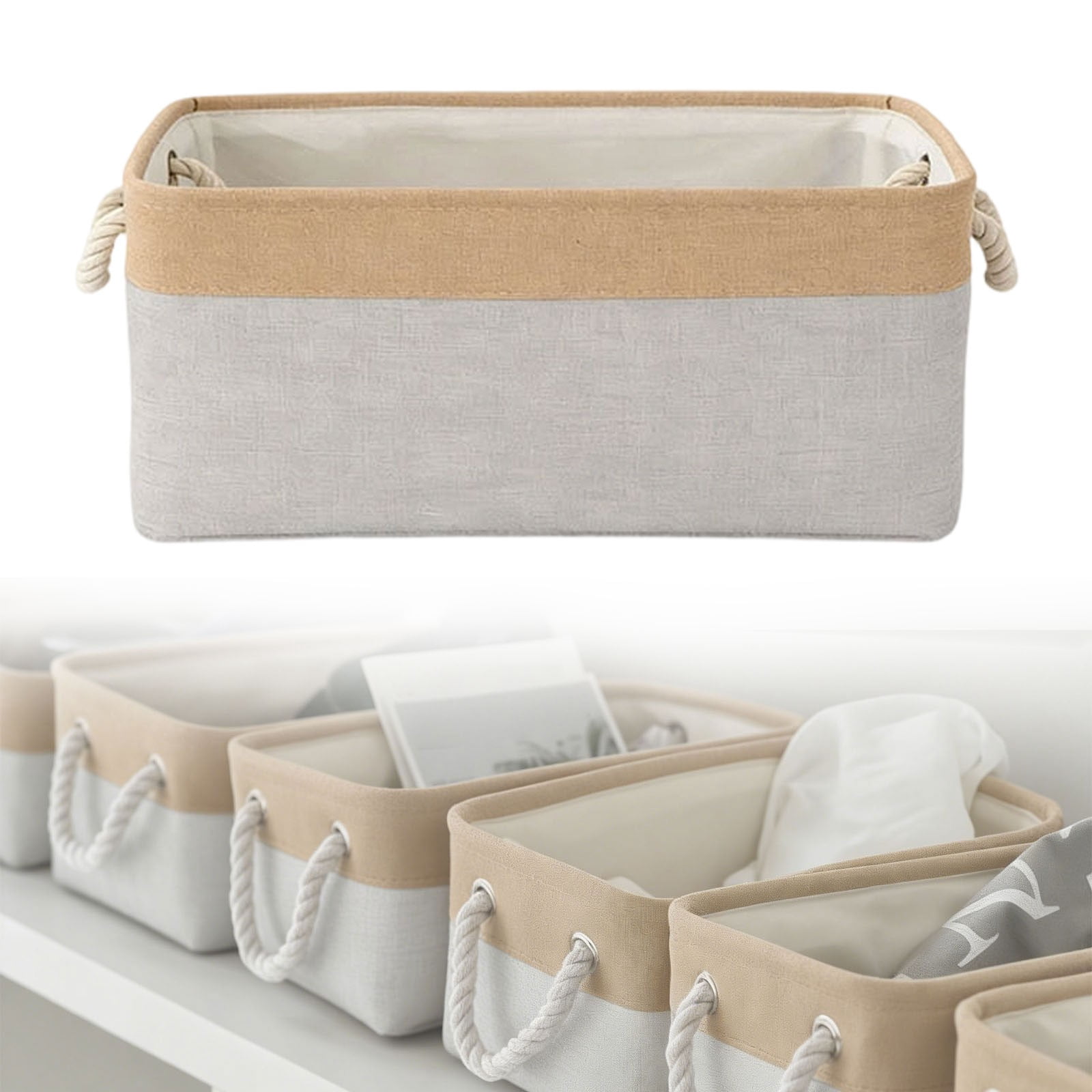 LGCASL Fabric Storage Box, Fabric Storage Box, Storage Basket with Handles and for Clothes Shelves Closet Wardrobe Home Wear and Reinforced, Light Gray S(12.2×5.1×8.2Inch) L(16.4×7.8×12.5inch) Light gray - Image 2