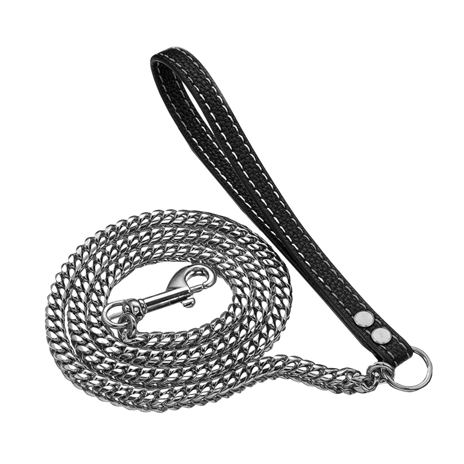 LGCASL Traction Leash Leather Strong Metal Stainless Pet Chain for Dog Black - Image 1