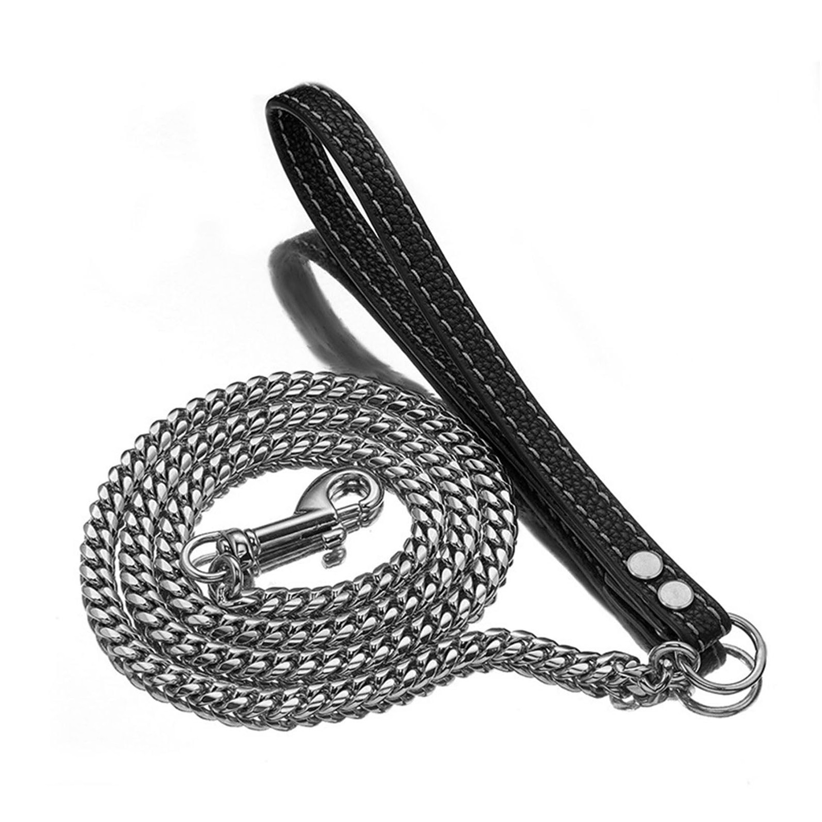LGCASL Traction Leash Leather Strong Metal Stainless Pet Chain for Dog Black - Image 2