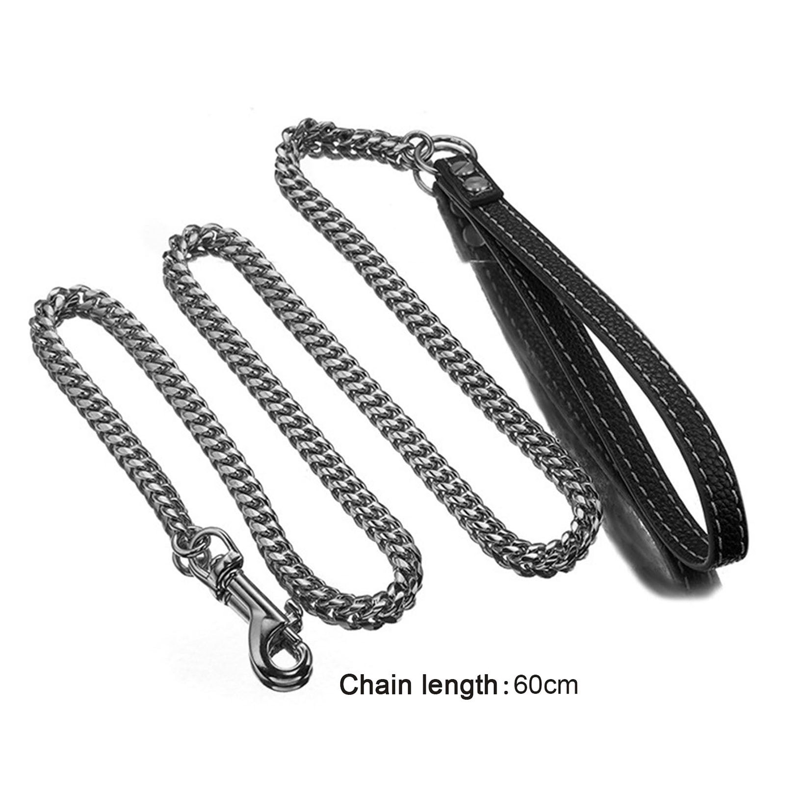 LGCASL Traction Leash Leather Strong Metal Stainless Pet Chain for Dog Black - Image 3