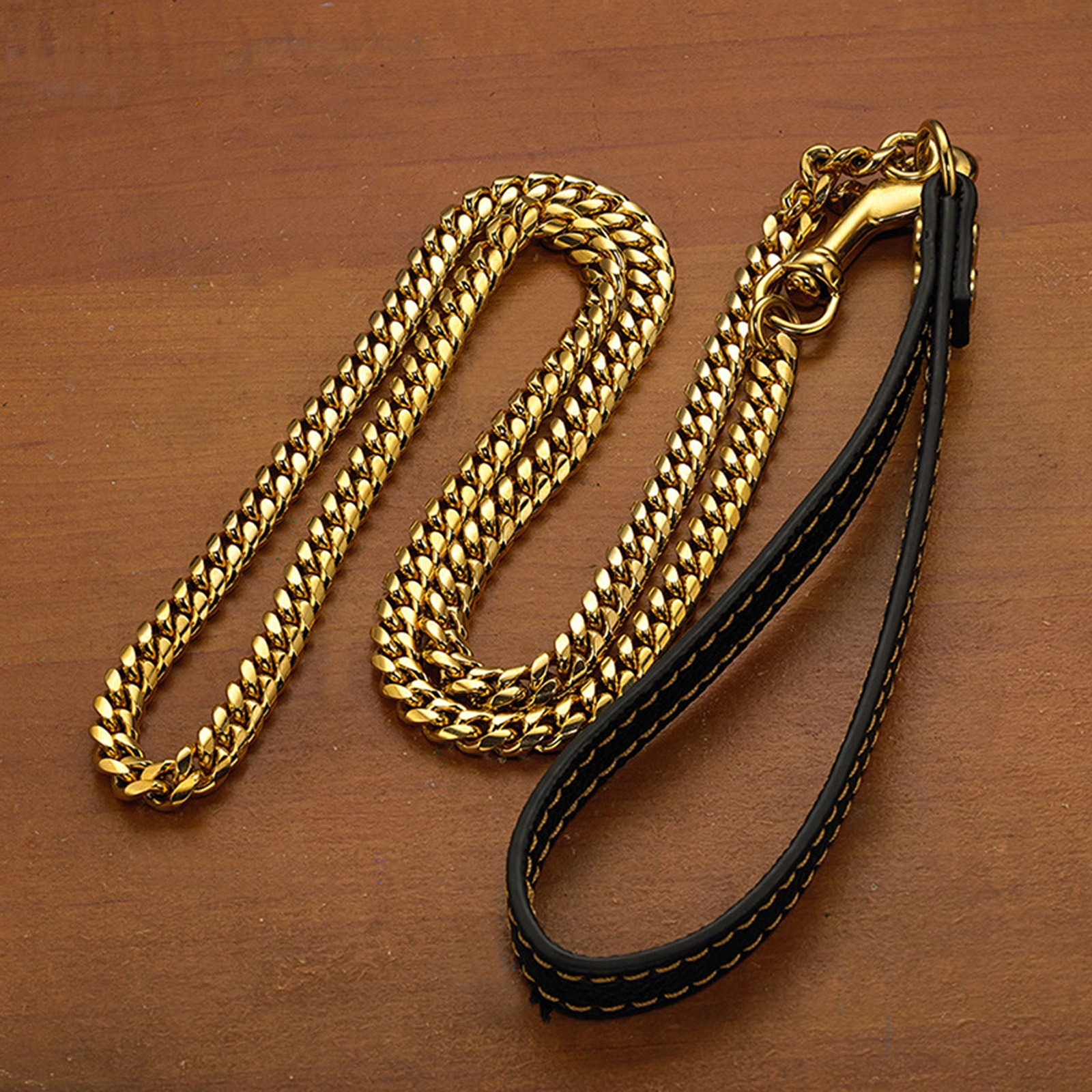 LGCASL Traction Leash Leather Strong Metal Stainless Pet Chain for Dog Black - Image 4