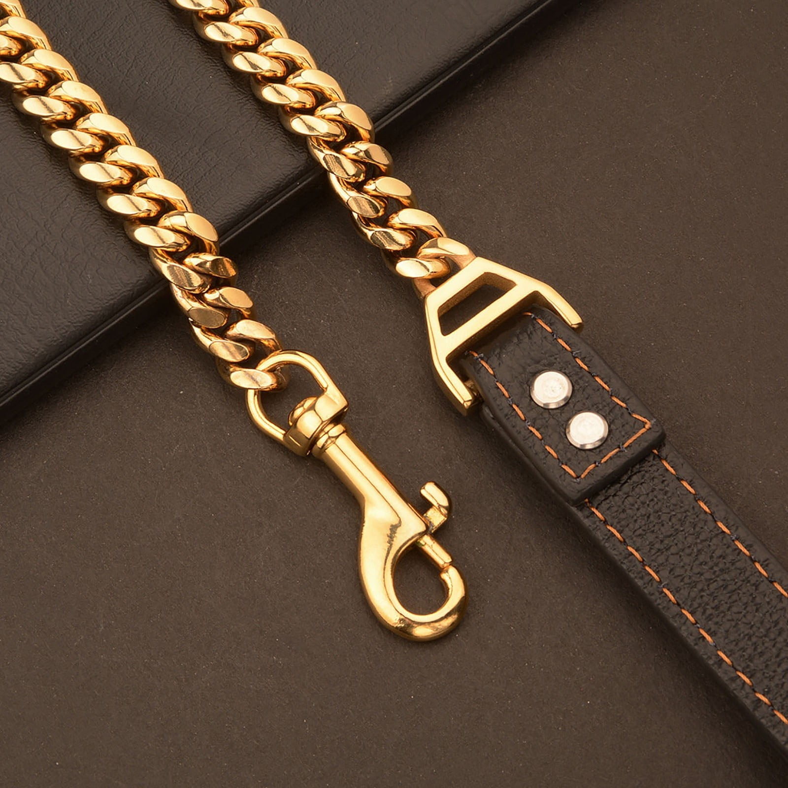 LGCASL Traction Leash Leather Strong Metal Stainless Pet Chain for Dog Black - Image 5