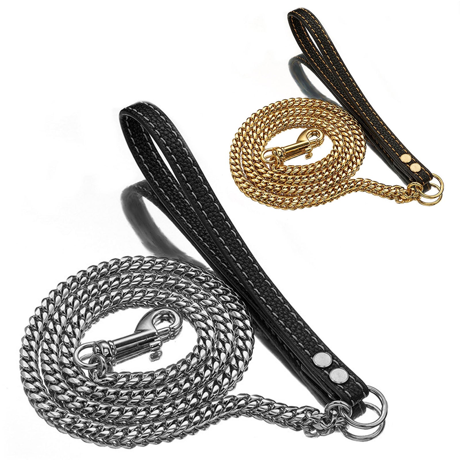 LGCASL Traction Leash Leather Strong Metal Stainless Pet Chain for Dog Black - Image 6
