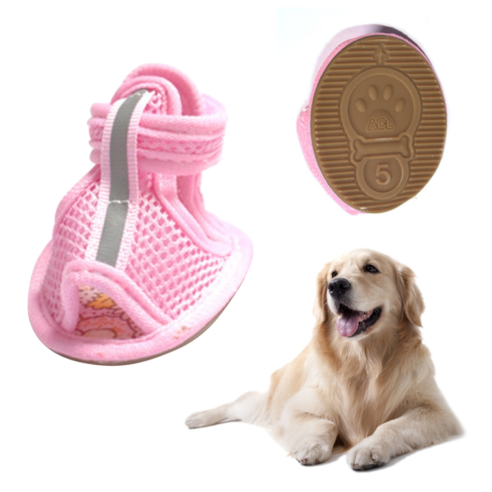 LGCASL 4Pcs Anti-Slip Spring Summer Pet Paw Breathable Mesh Soft Bottom Dog Shoes, Dog Shoes with Mesh, Comfortable, Breathable, Soft Sole, and Non-Slip for Indoor Use (Pink, M) M Pink - Image 2