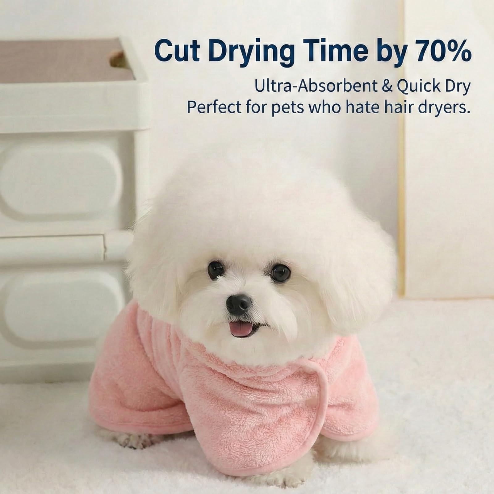 LGCASL 2026 New Puppy Bathrobe with Hood, Dog Bathrobe Absorbent Towel for Small Dogs Fast Drying Dog Robe Coat with Hood Puppy Towel Wrap Pet Grooming After Shower (Blue, Xs) S Pink - Image 6