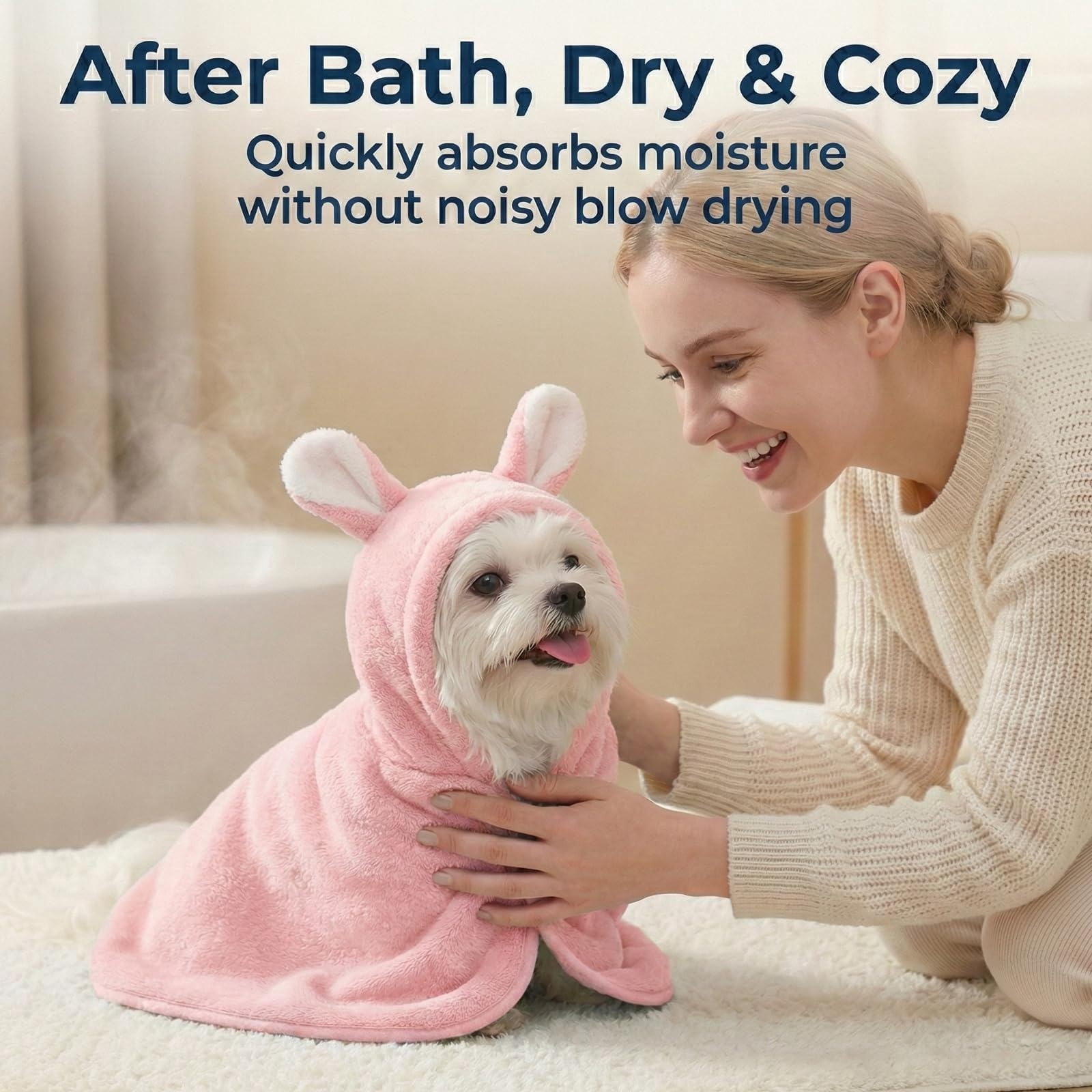 LGCASL 2026 New Puppy Bathrobe with Hood, Dog Bathrobe Absorbent Towel for Small Dogs Fast Drying Dog Robe Coat with Hood Puppy Towel Wrap Pet Grooming After Shower (Blue, Xs) M Pink - Image 8