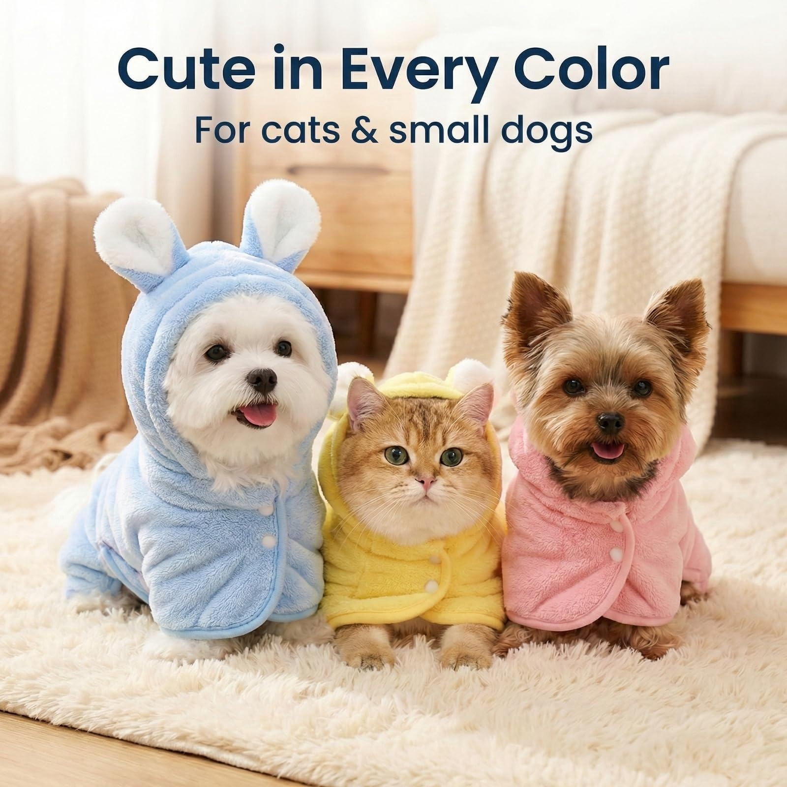 LGCASL 2026 New Puppy Bathrobe with Hood, Dog Bathrobe Absorbent Towel for Small Dogs Fast Drying Dog Robe Coat with Hood Puppy Towel Wrap Pet Grooming After Shower (Blue, Xs) L Yellow - Image 8