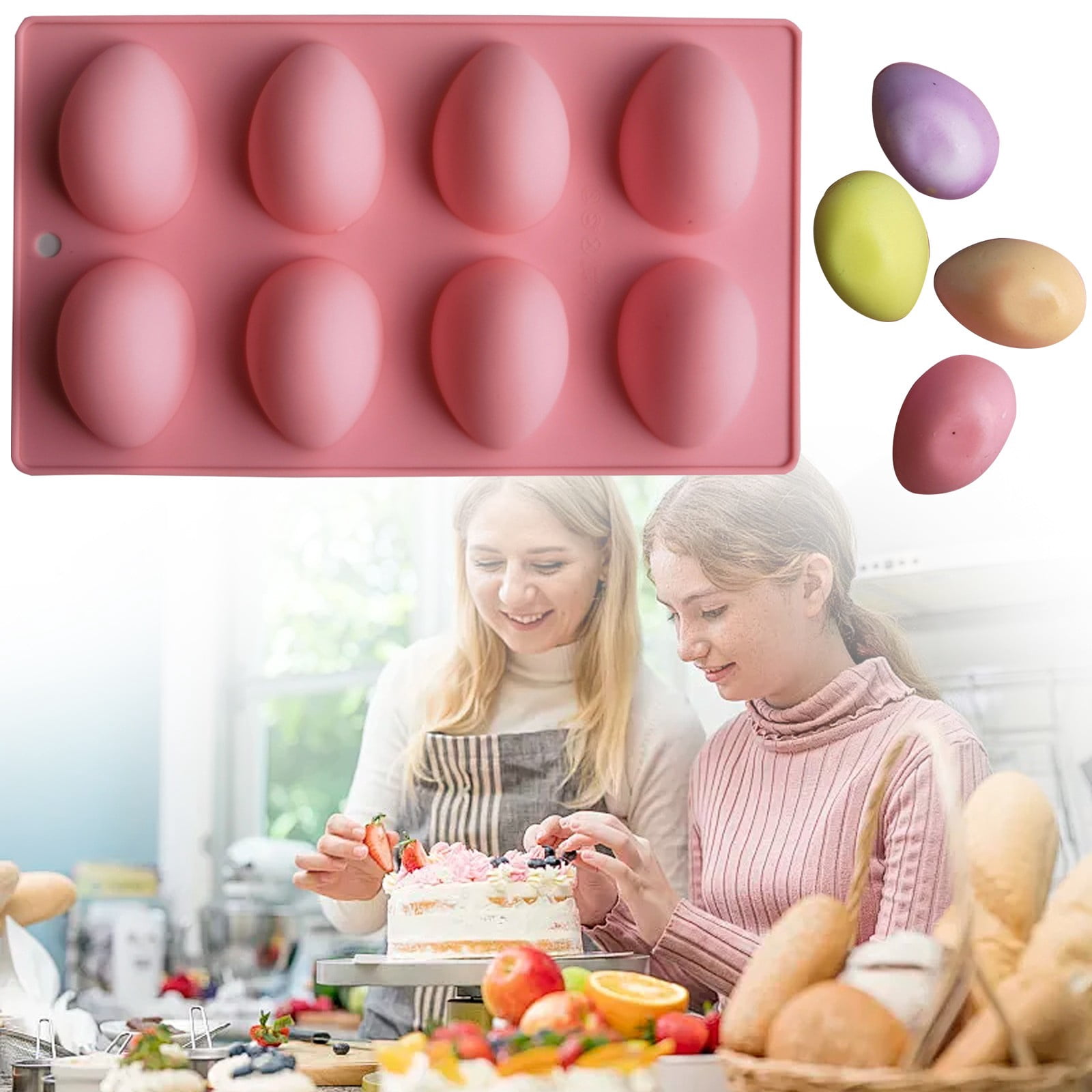 LGCASL Silicone Egg Shaped Molds, Egg Shaped Silicone Molds for Baking Easter Egg Shaped Silicone Baking Grade Non Stick Egg Shaped Easter Homemade Baking Tools Beige Pink - Image 2