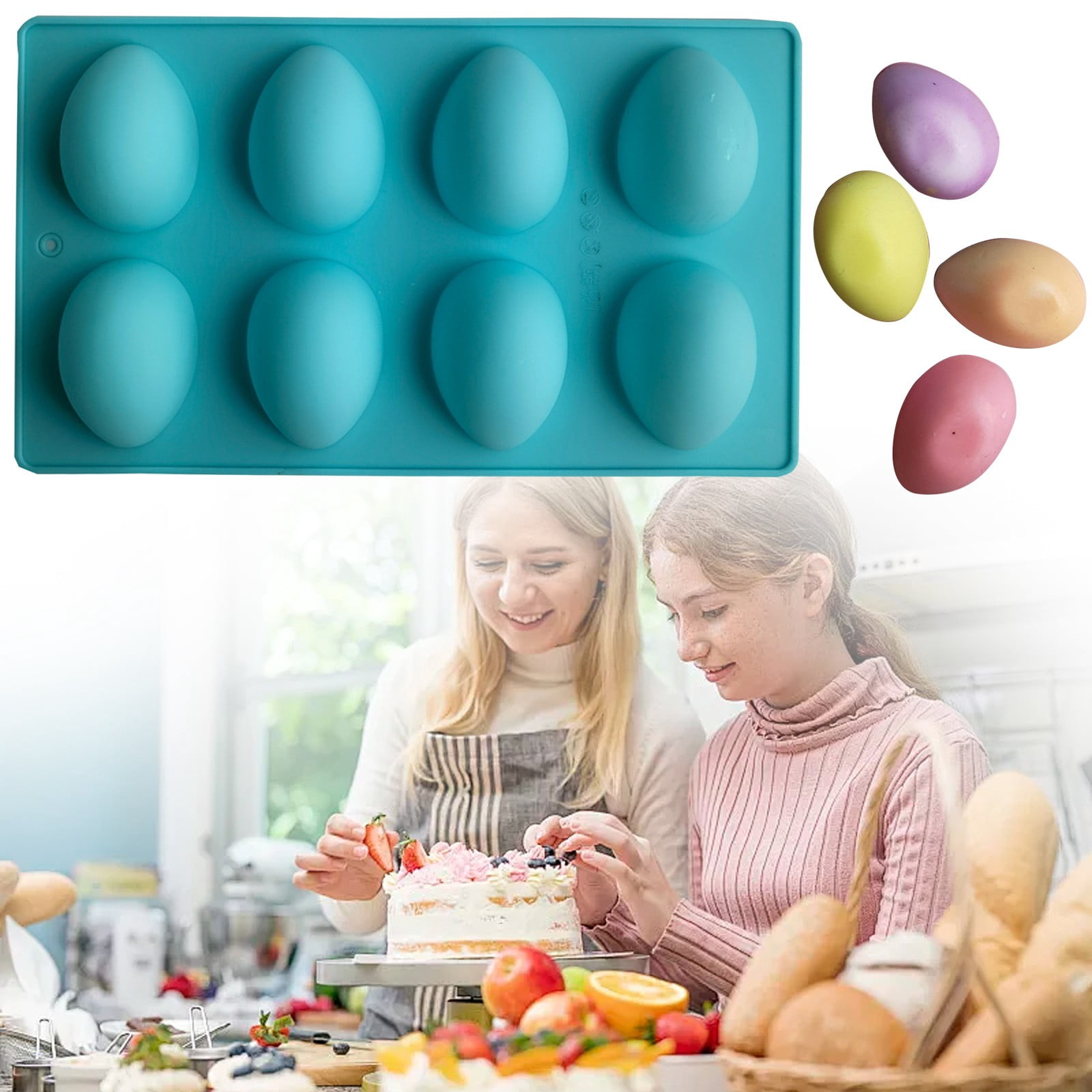 LGCASL Silicone Egg Shaped Molds, Egg Shaped Silicone Molds for Baking Easter Egg Shaped Silicone Baking Grade Non Stick Egg Shaped Easter Homemade Baking Tools Blue - Image 2