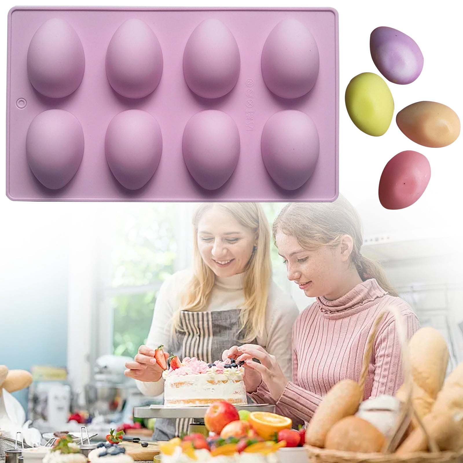 LGCASL Silicone Egg Shaped Molds, Egg Shaped Silicone Molds for Baking Easter Egg Shaped Silicone Baking Grade Non Stick Egg Shaped Easter Homemade Baking Tools Purple - Image 2