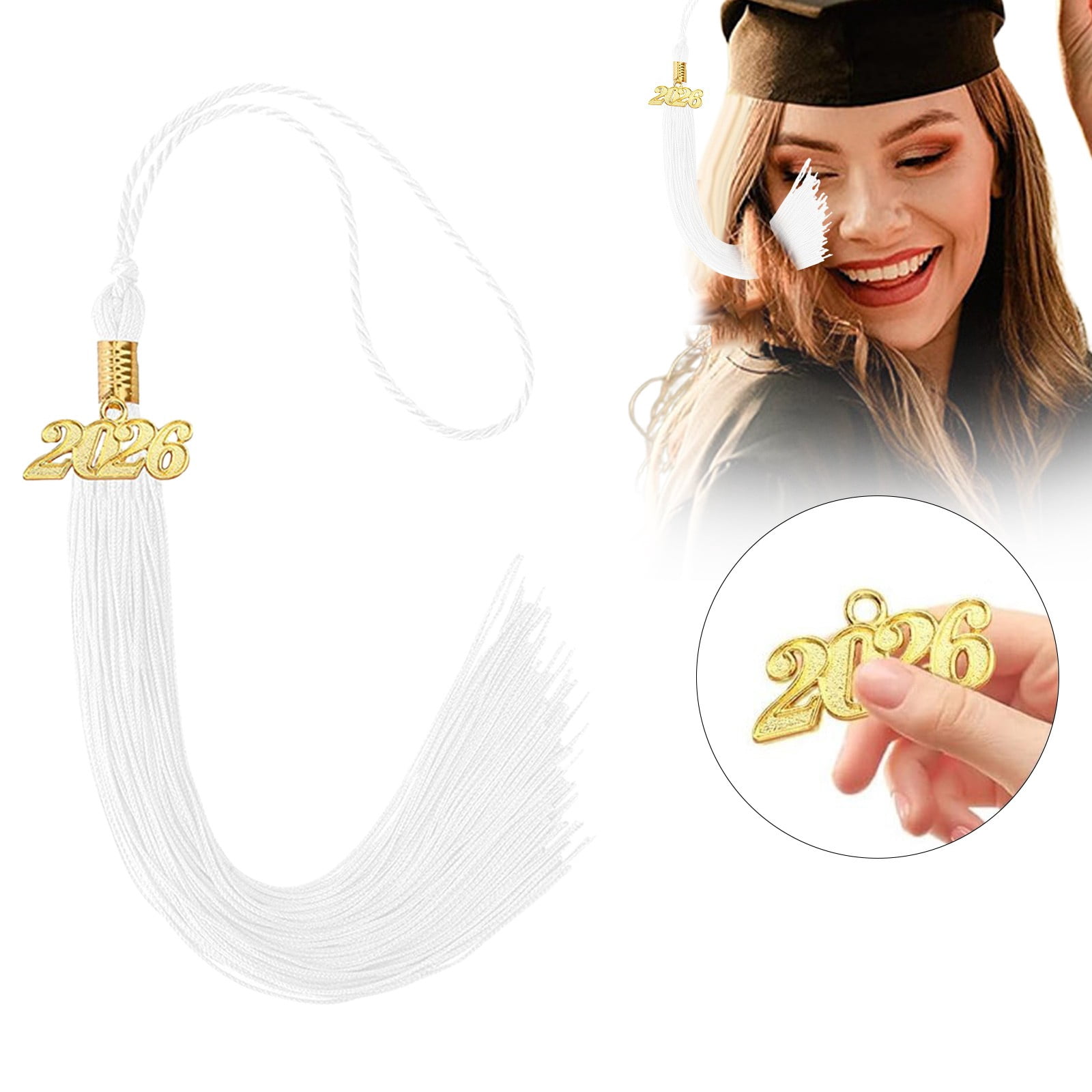 LGCASL 2026 Tassel Graduation, White Graduation Tassel, Tassel Charms for Graduations Cap Decorations, Tassels Memorial Grad Cords Class of 2026 High School Graduate Hat Ceremonies Accessories 1pc 2026 Graduation Season Hat Tassel Pendant Blue-white - Image 2