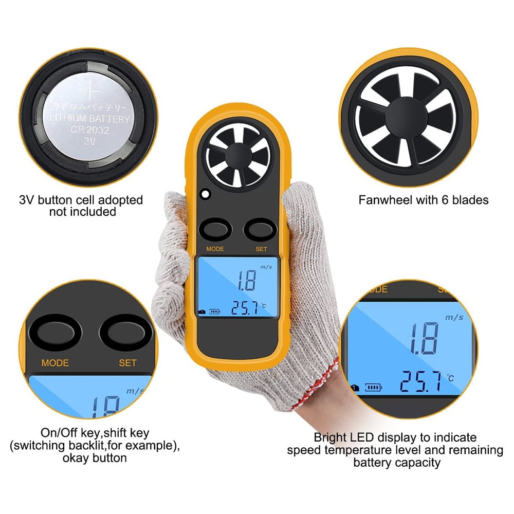 GM816 Digital Anemometer Wind-Speed Gauge Meter LCD Handheld Airflow Windmeter Thermometer - Image 8