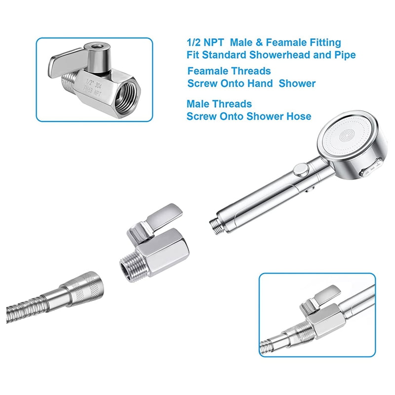 Shower Shut Valve, 304 Stainless Steel Mini Ball Valve NPT Thread(1/2Inch Male x 1/2Inch Female) 1 Pack Silver - Image 6
