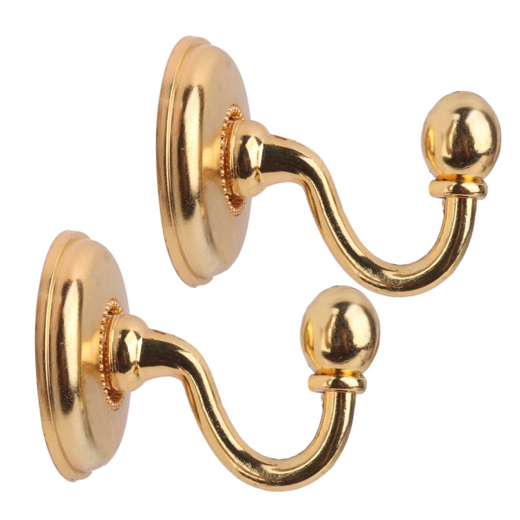 WQQZJJ Organization And Storage 2x Metal Curtain Holdback Wall Tie Back Hooks Hanger Holder Window Curtain Hooks On Clearance Gold - Image 1