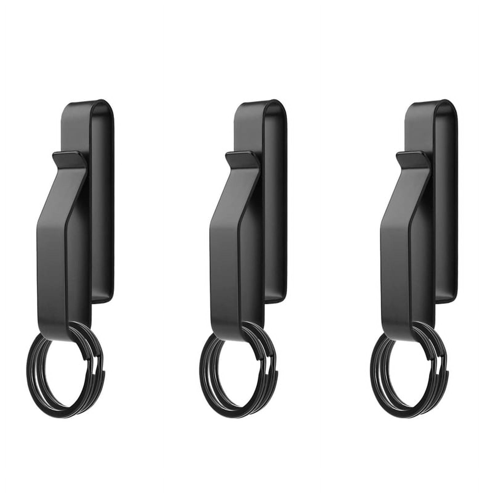 3PCS Heavy Duty Belt Key Holder with 6Pcs Metal Rings, Stainless Steel Black Men Keychain Clip - Image 1